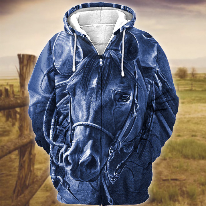 Horse Art Blue Version 3D Hoodie
