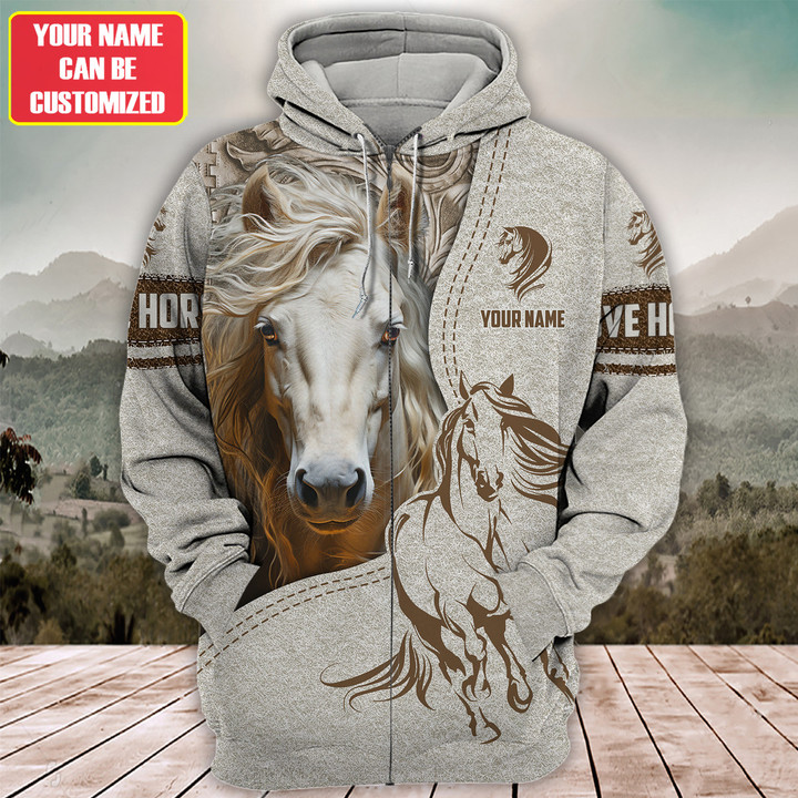 Custom Name White Horse Lovers 3D Hoodie