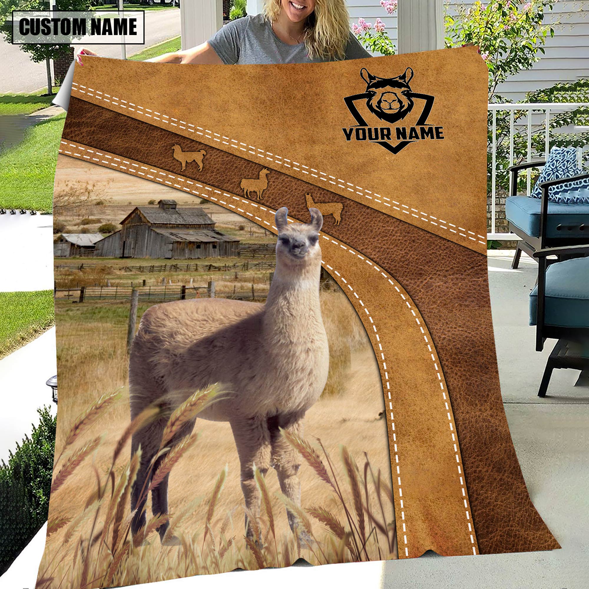 Custom Name Llama Brownie Background Blanket