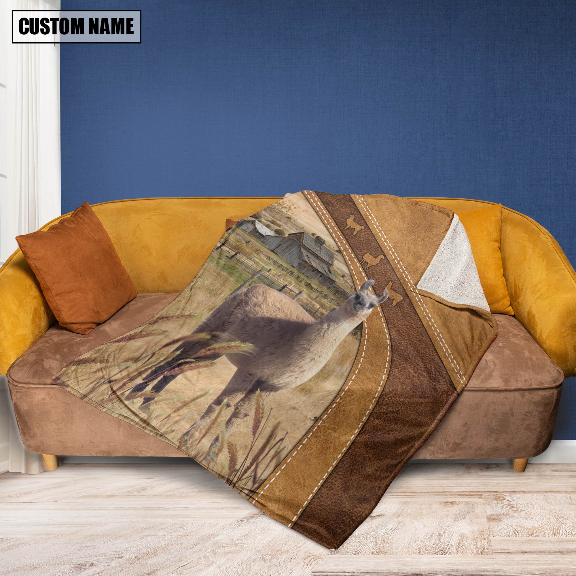 Custom Name Llama Brownie Background Blanket