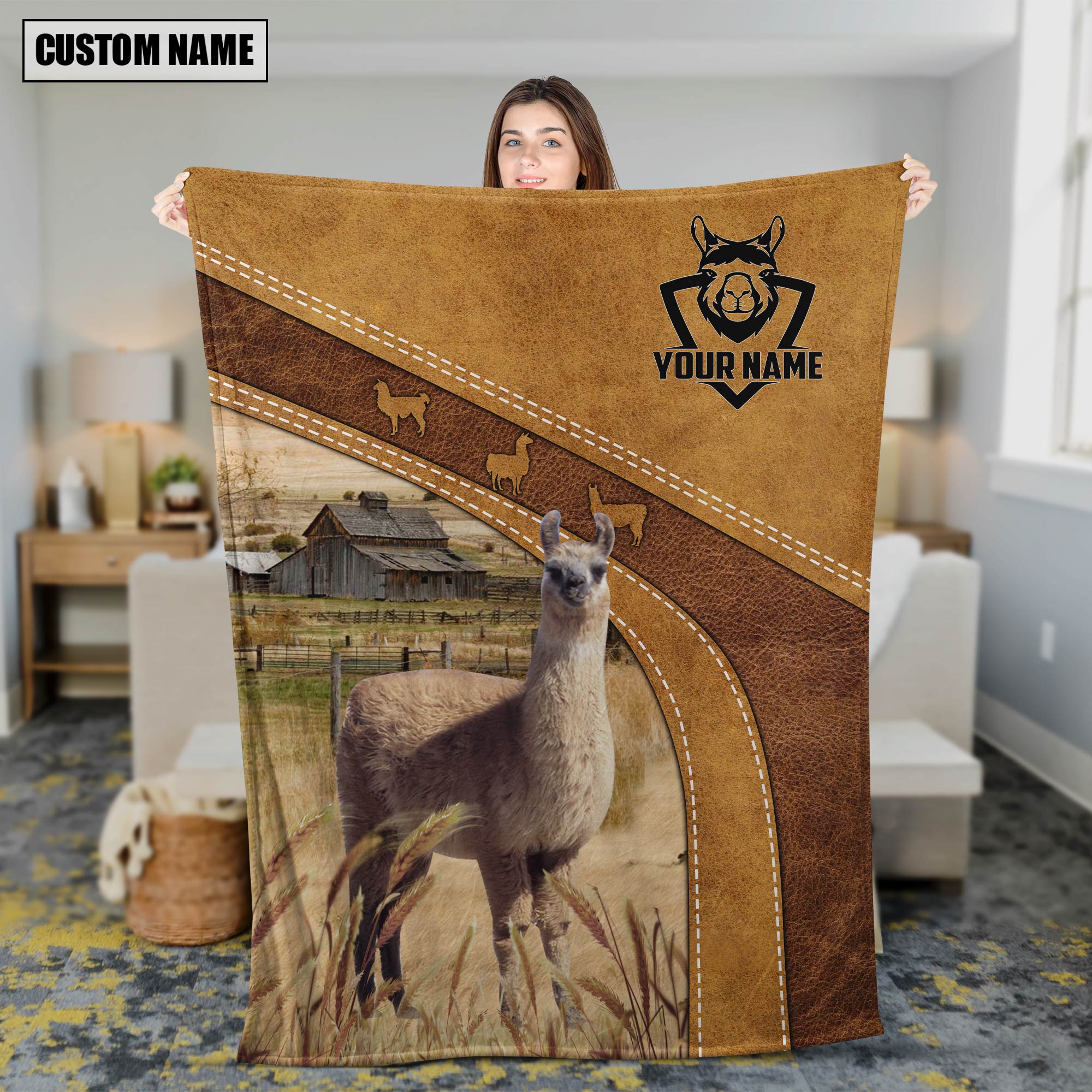 Custom Name Llama Brownie Background Blanket