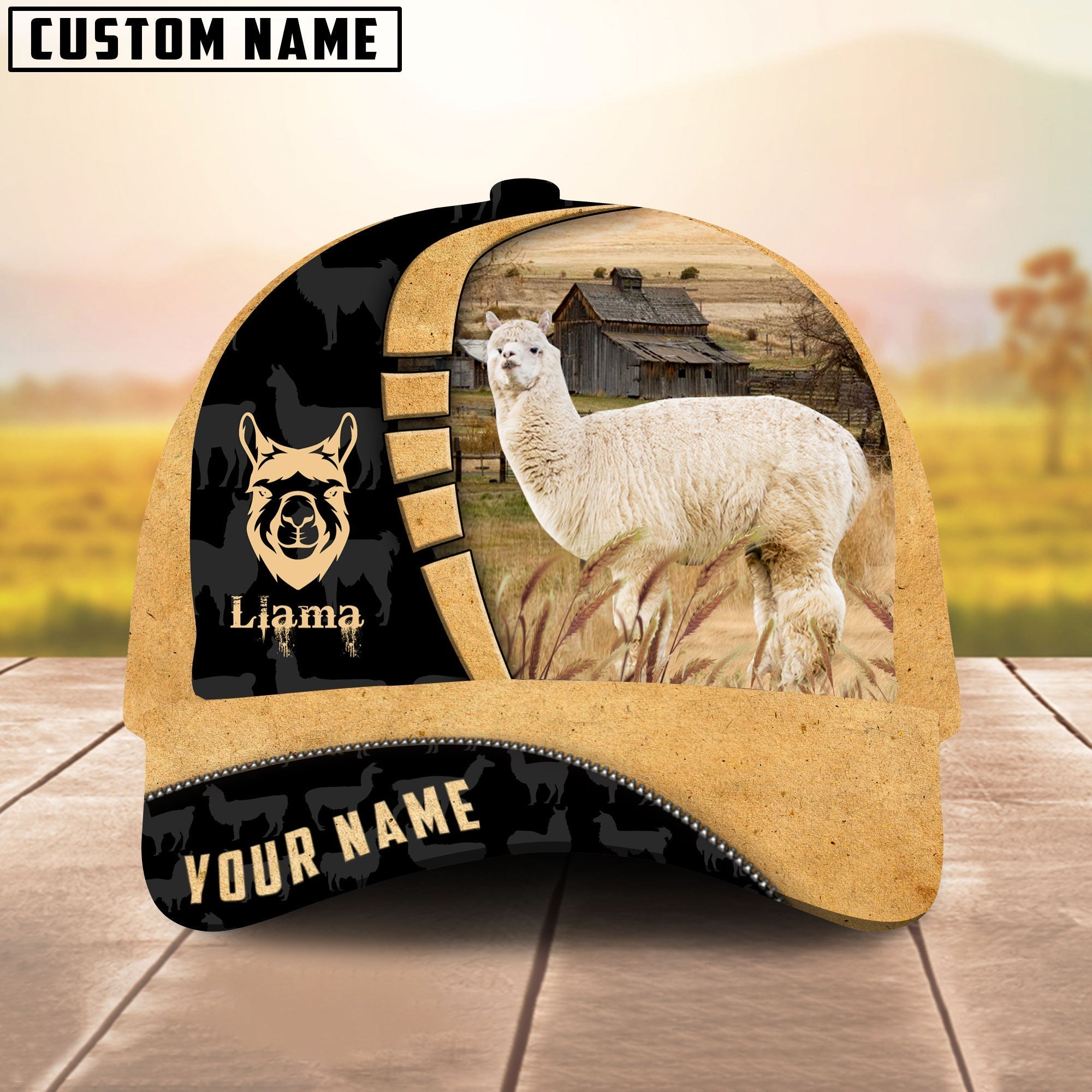 Custom Name Llama Cattle Farmhouse Field Cap