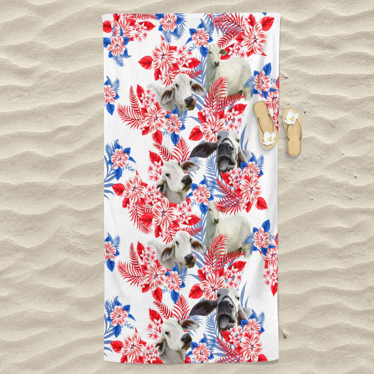 Brahman Cattle Hawaiian Inspiration Beach Towel