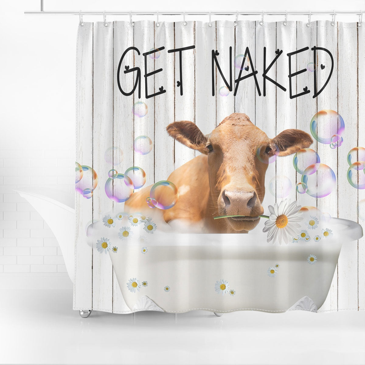 Beefmaster Get Naked Daisy Shower Curtain