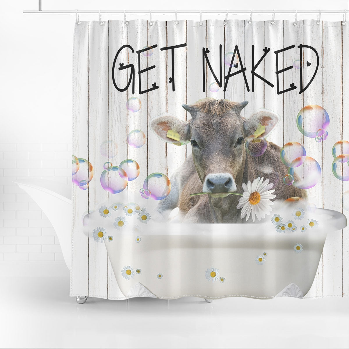 Braunvieh Get Naked Daisy Shower Curtain