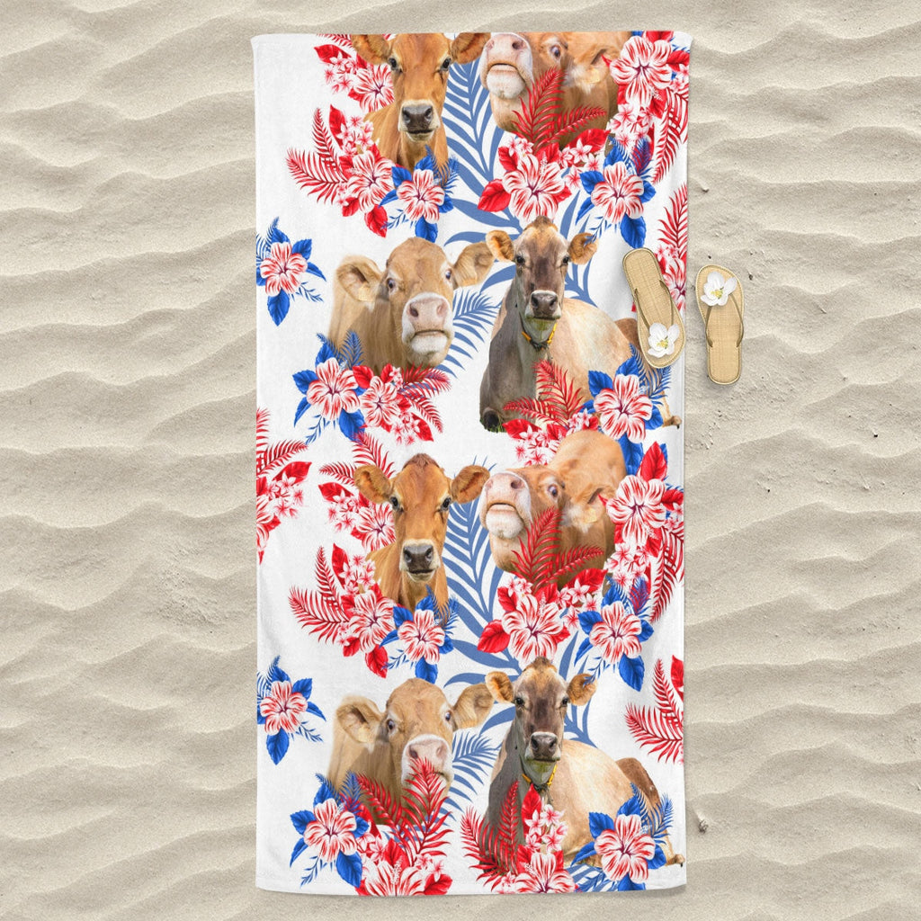 Jersey Cattle Hawaiian Inspiration Beach Towel