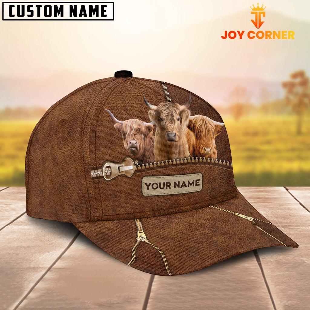 Highland Cattle Zipper Pattern Customized Name Cap