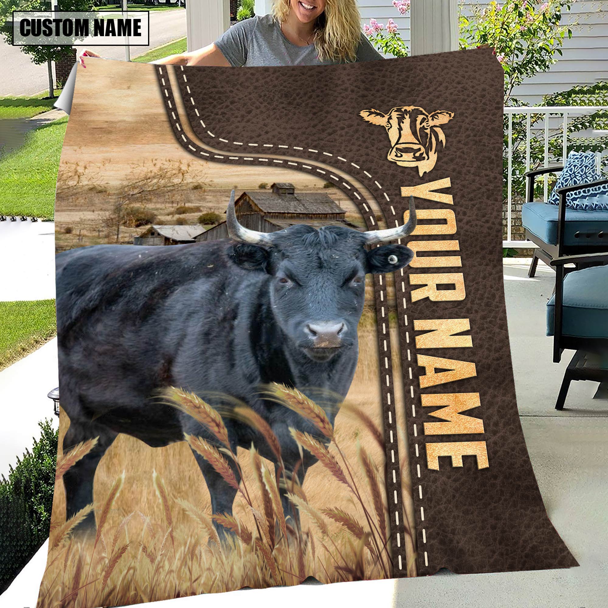 Personalized Name Dexter Leather Pattern Blanket