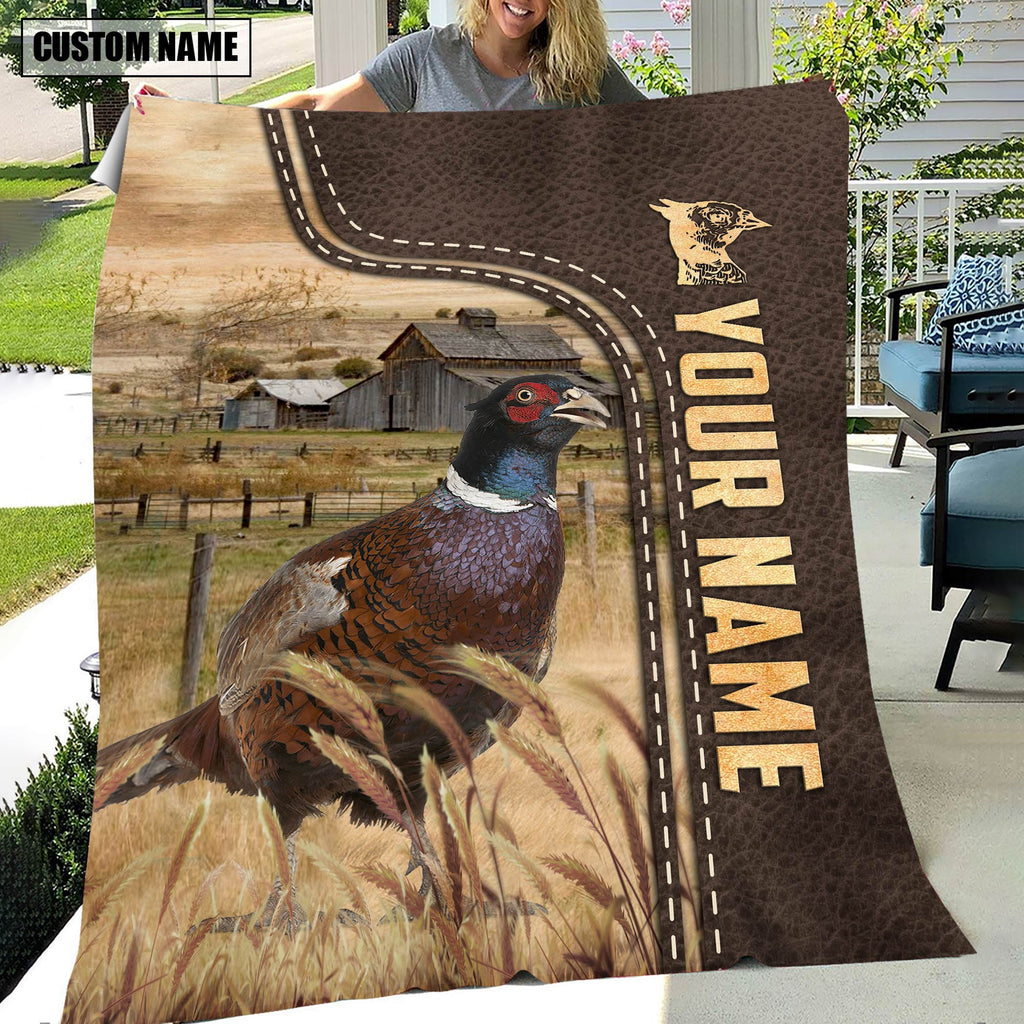 Personalized Name Pheasant Leather Pattern Blanket