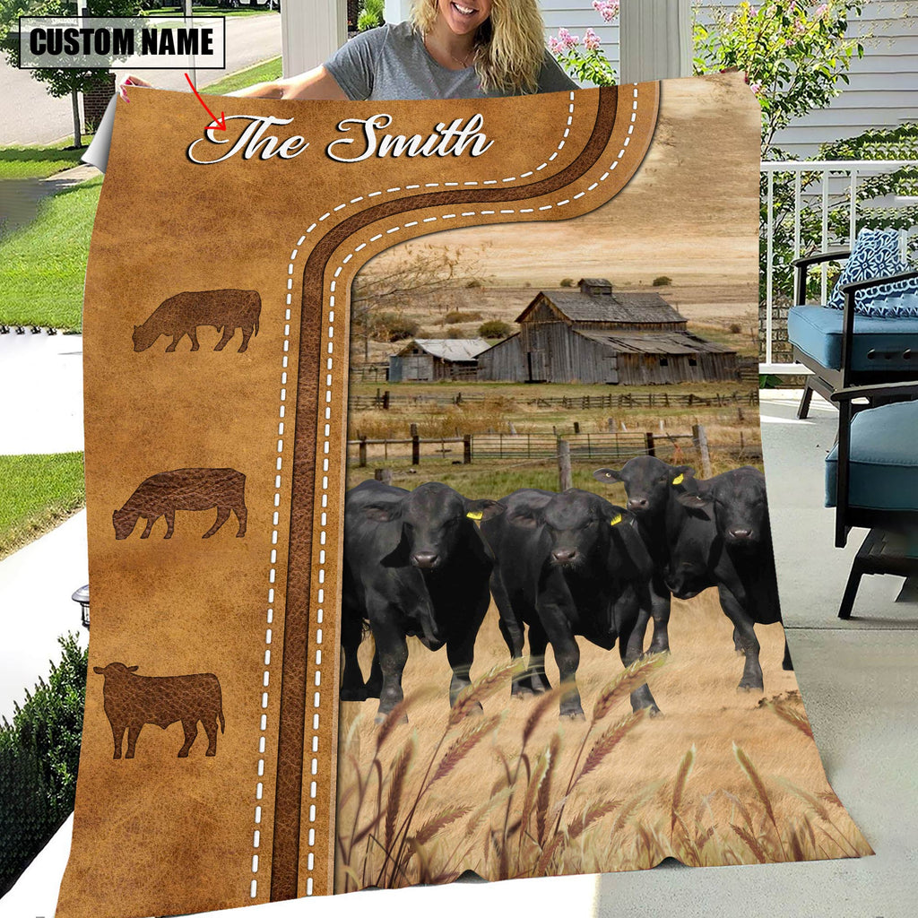Personalized Brangus Cattle In Field Farmhouse Blanket