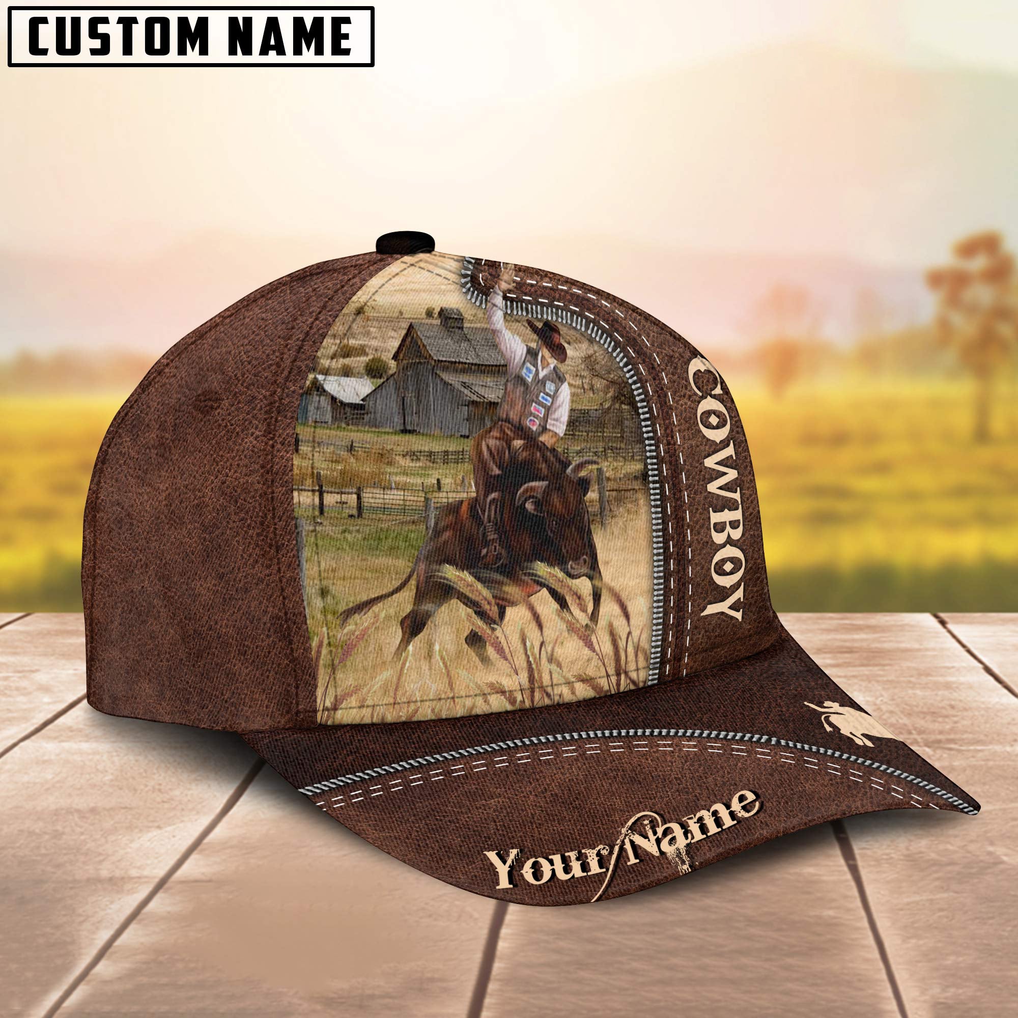 Cowboy Customized Name Leather Pattern Cap