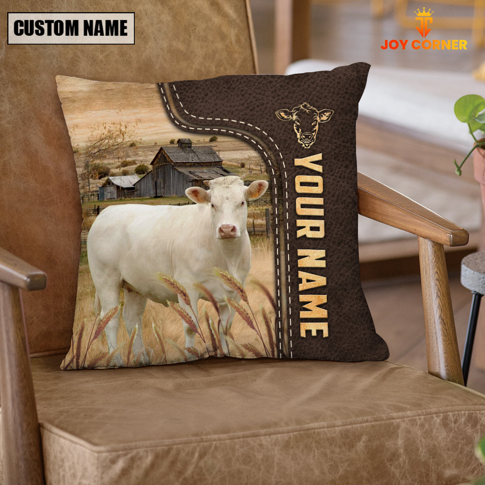 Charolais Custom Name Leather Pattern Pillow Case
