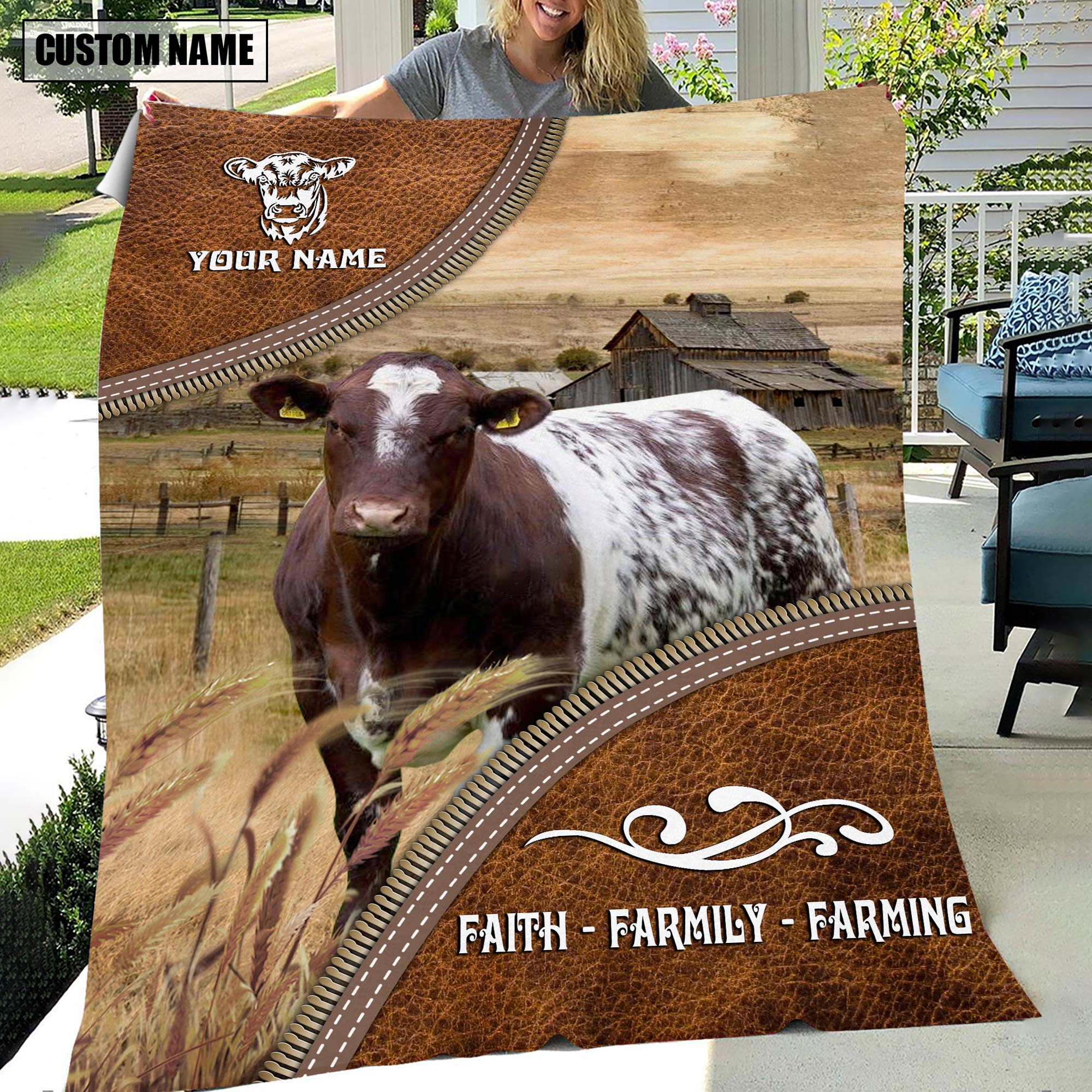 Personalized Name Shorthorn Faith Family Farming Blanket