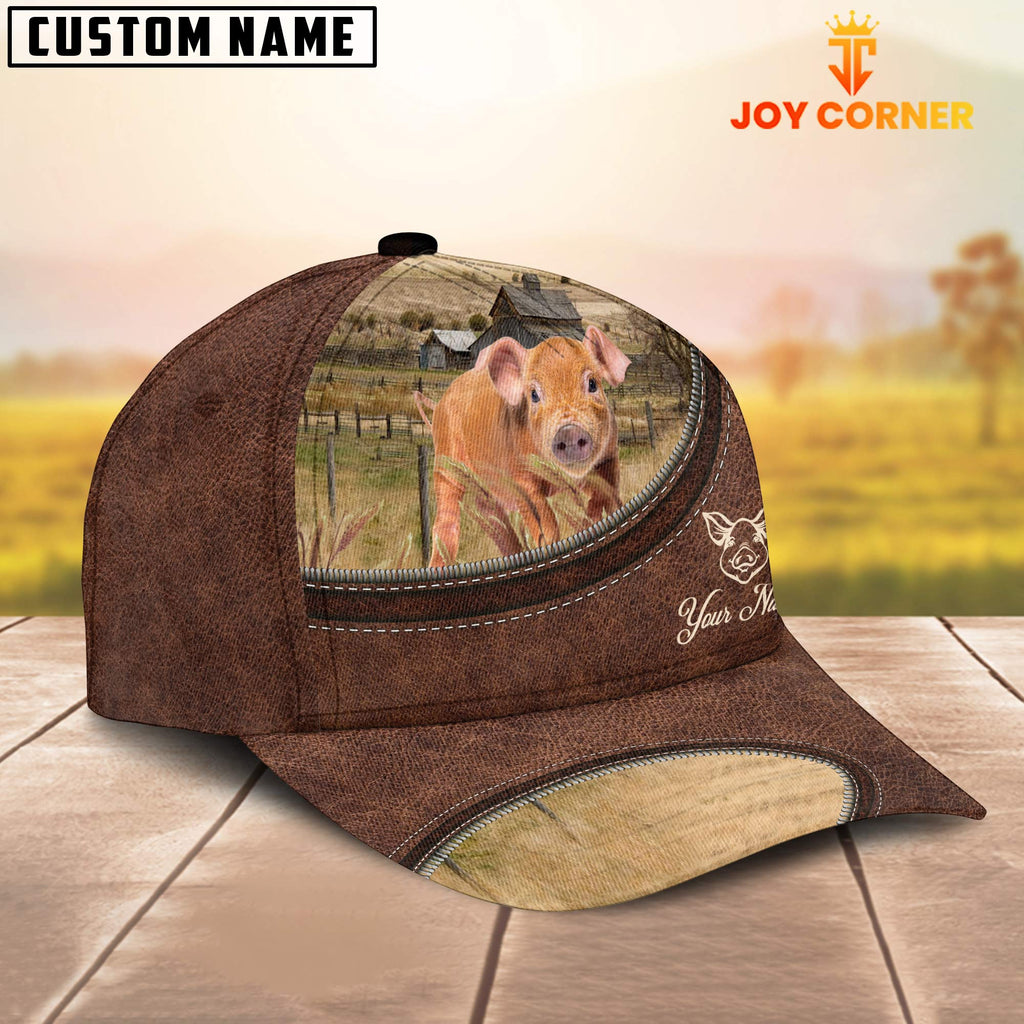 Pig Brownie On The Farm Customized Name Leather Pattern Cap