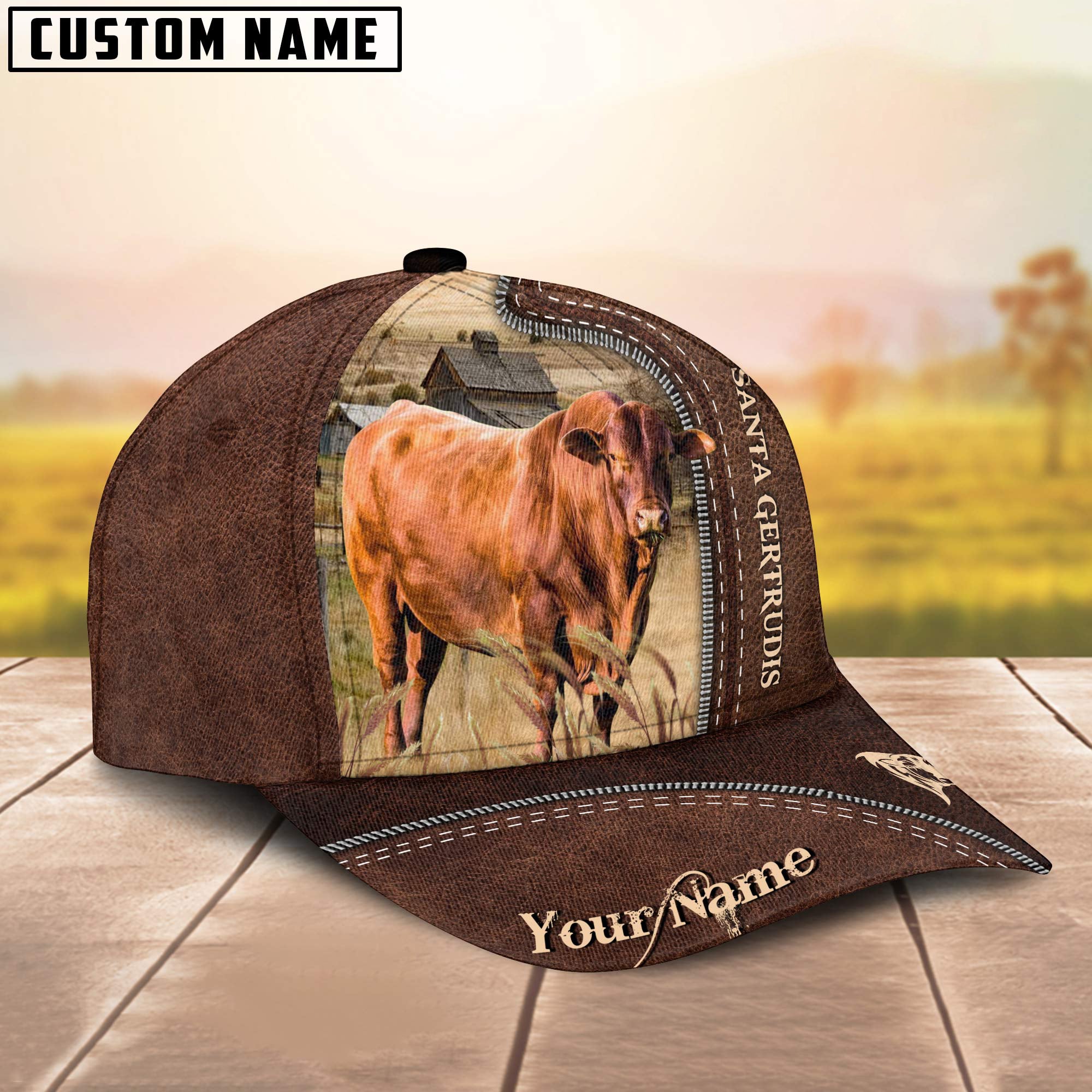 Santa Gertrudis Cattle Customized Name Leather Pattern Cap
