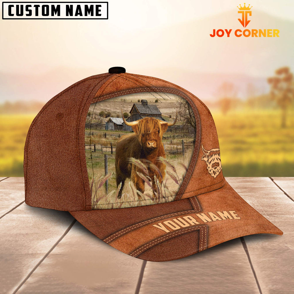 Highland Customized Name Brown Leather Pattern Cap