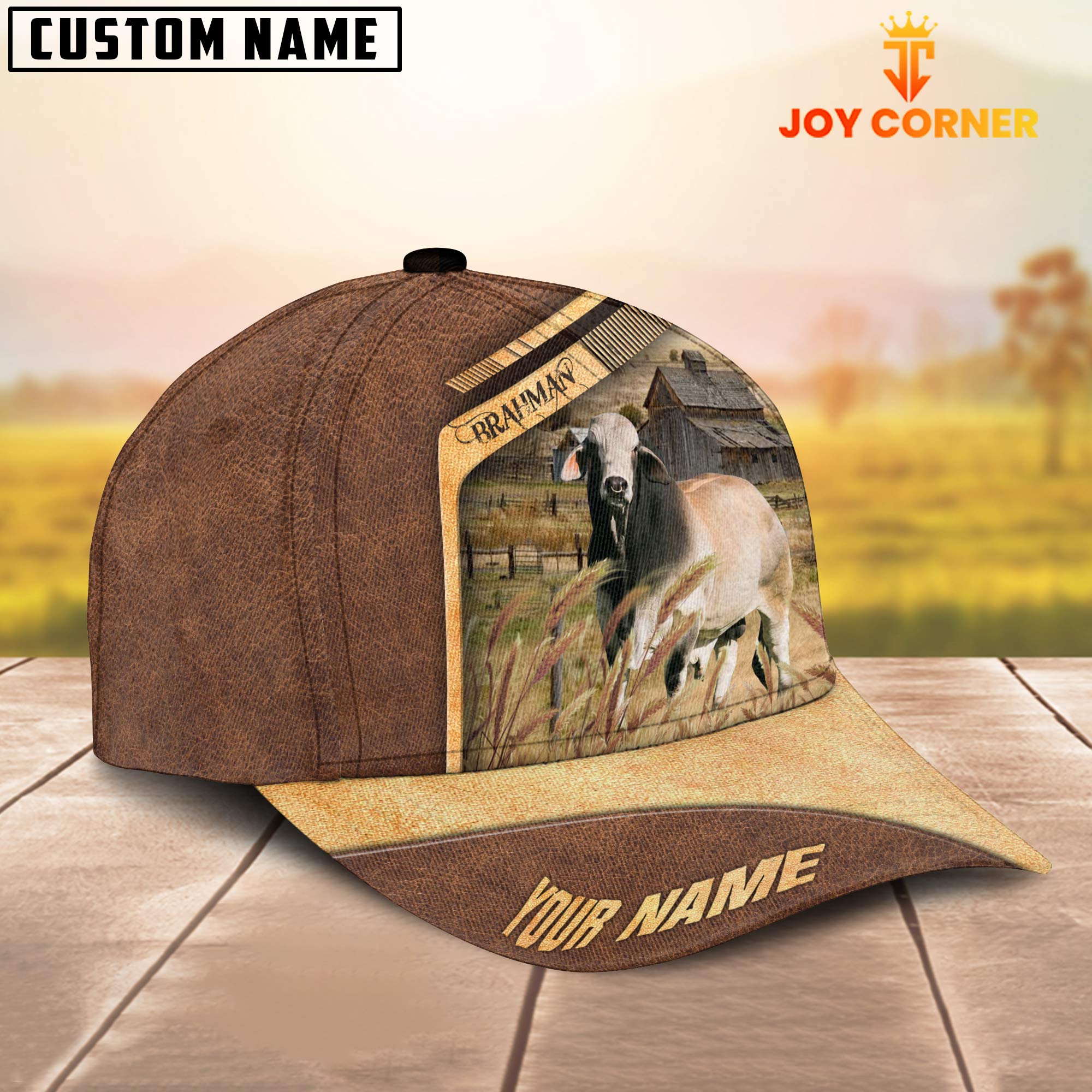 Brahman Cattle Customized Name Brown Farm Cap