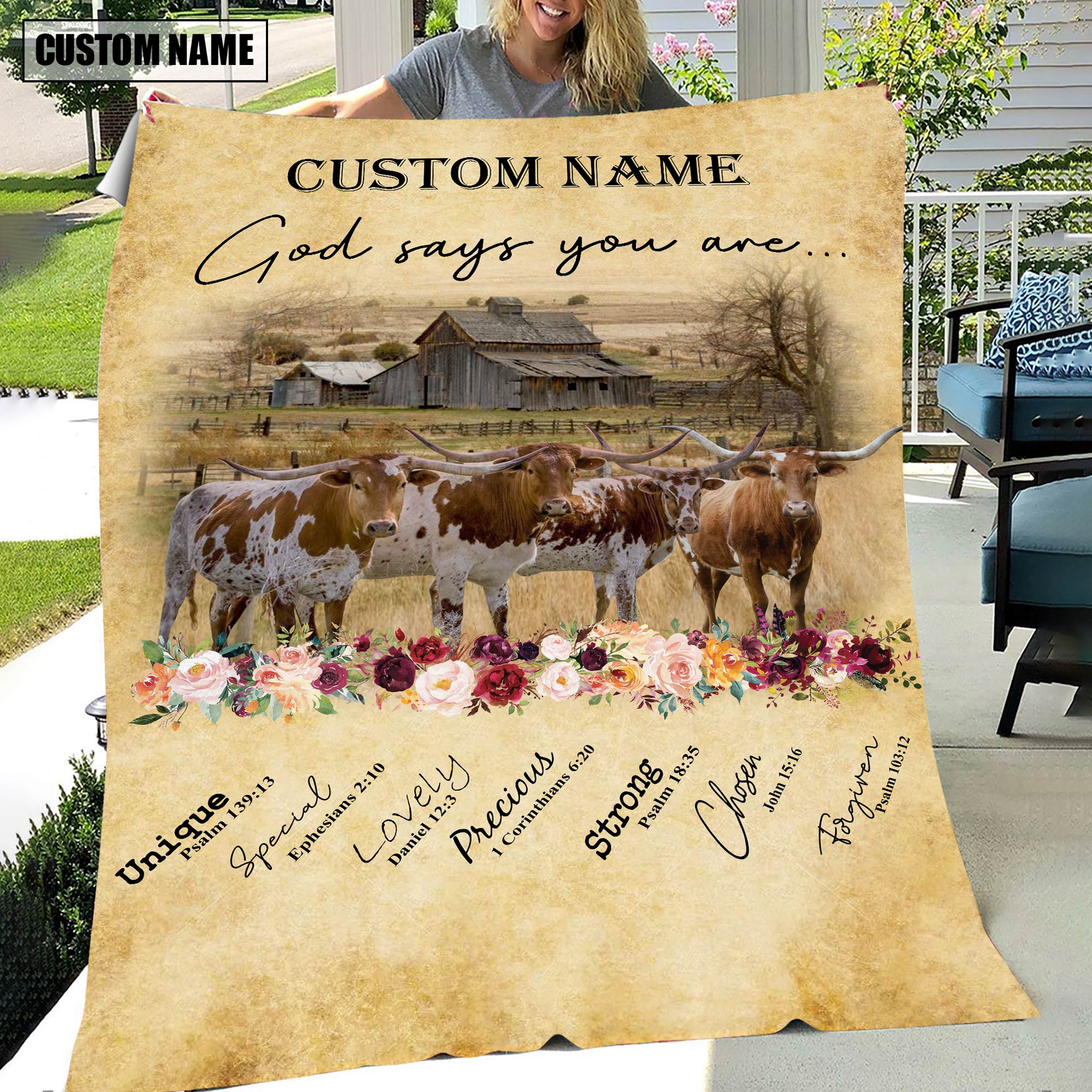 God Says You Are - Personalized Name Texas Longhorn Blanket