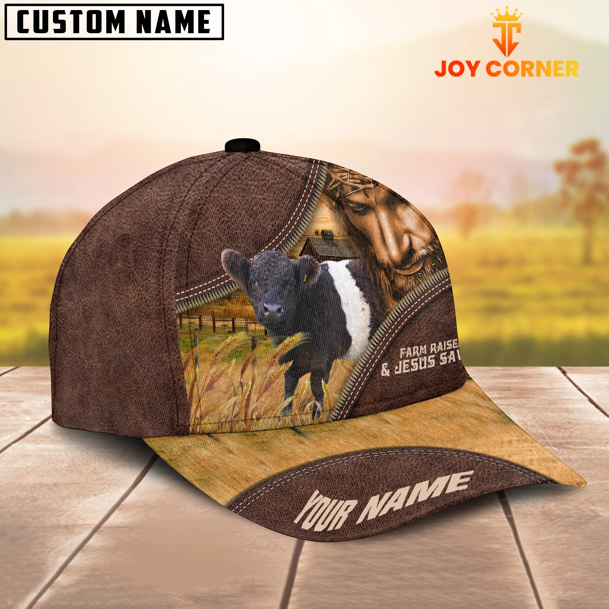 Belted Galloway Farm & Jesus Customized Name Cap