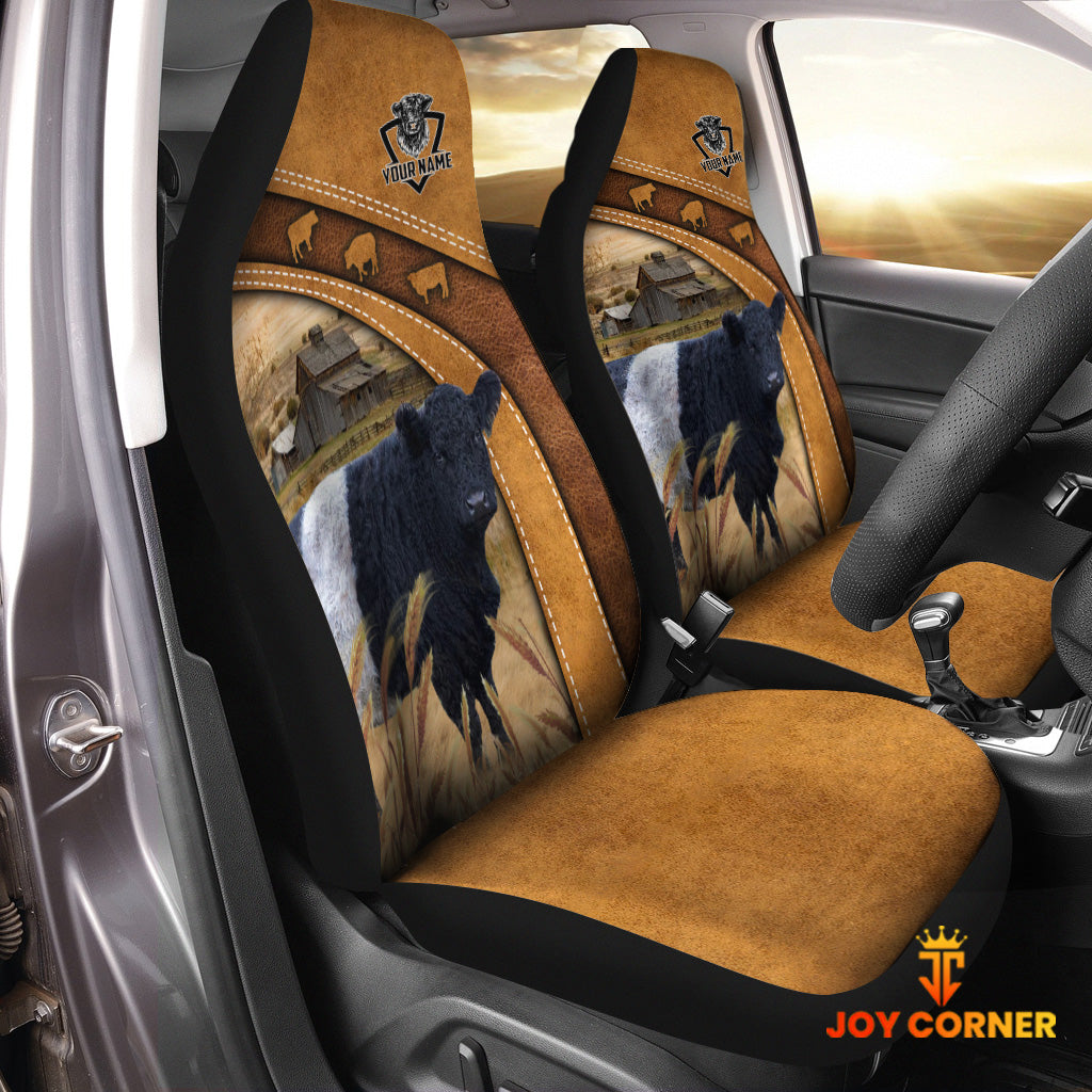 Belted Galloway Pattern Customized Name 3D Car Seat Cover Set (2PCS)