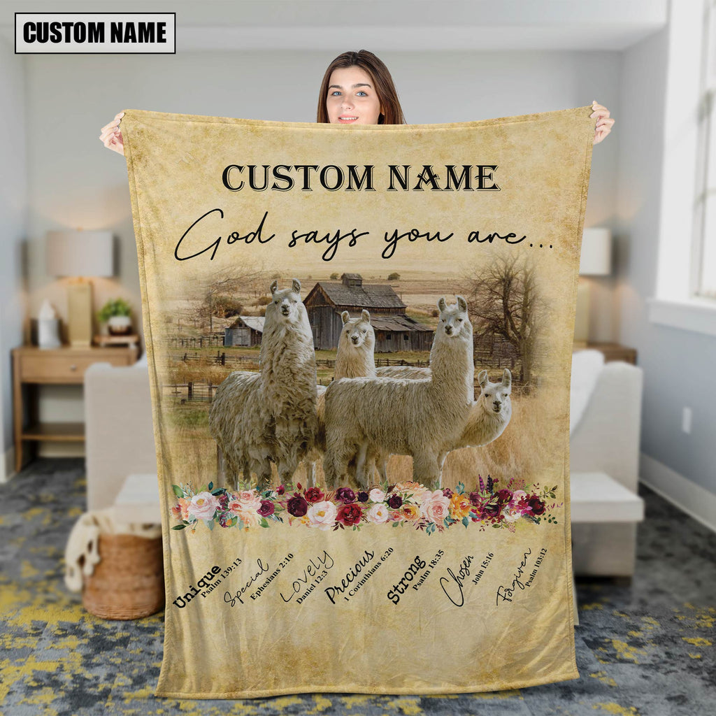 God Says You Are - Personalized Name LLama Blanket