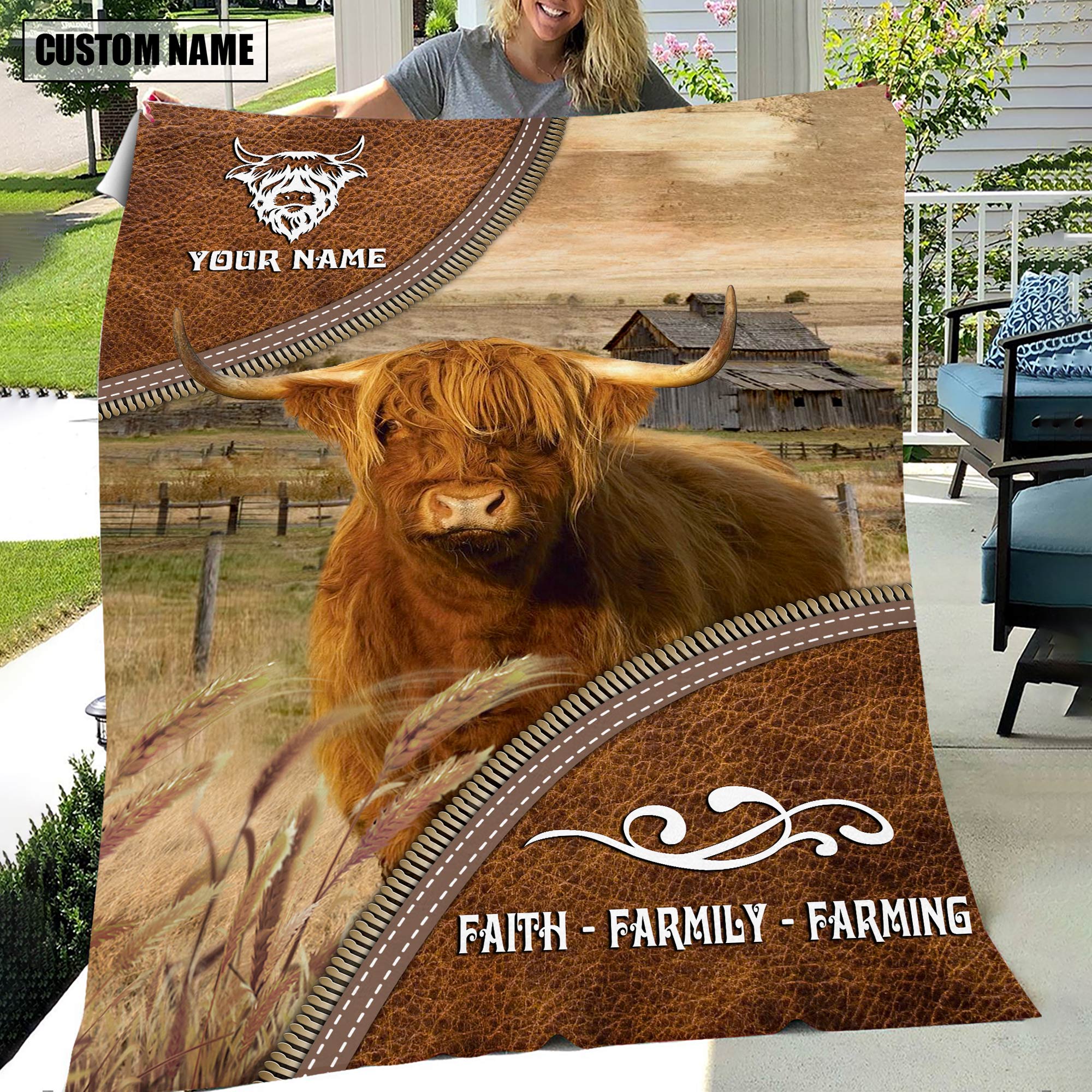 Personalized Name Highland Faith Family Farming Blanket