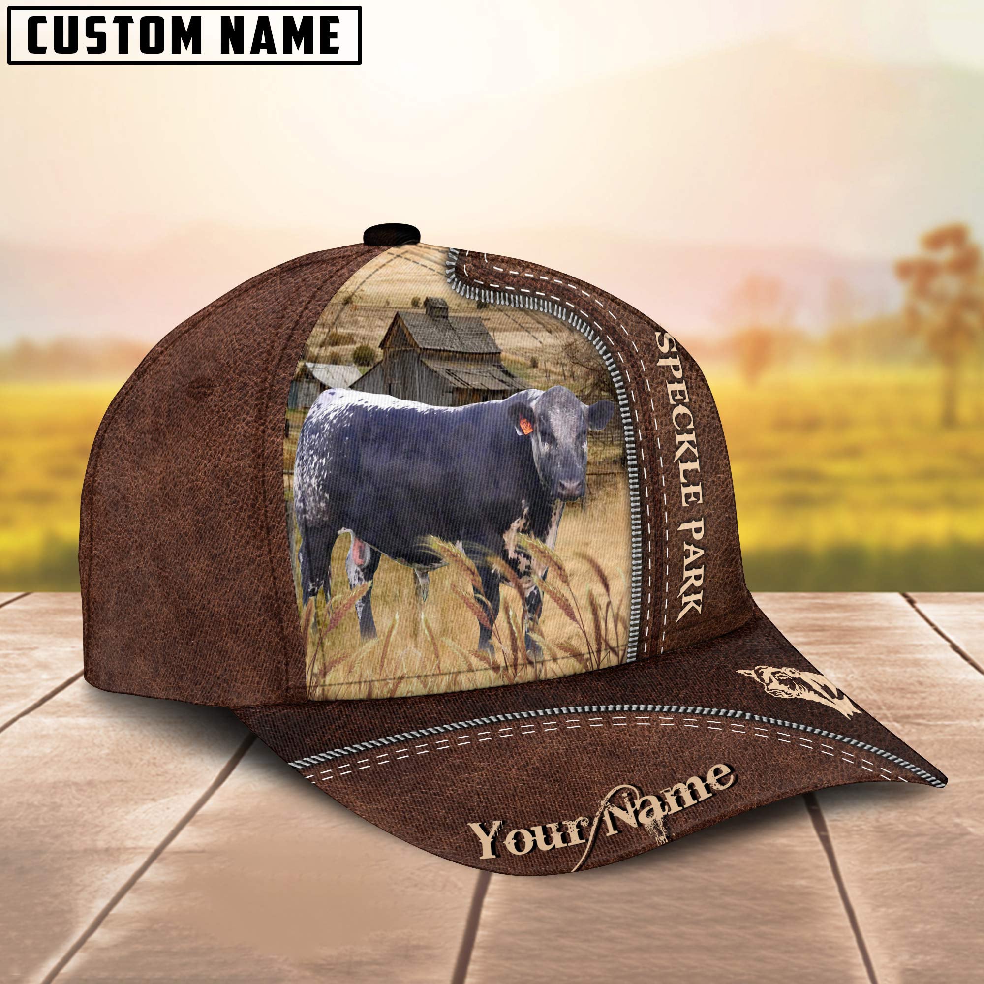 Black Speckled Park Customized Name Leather Pattern Cap