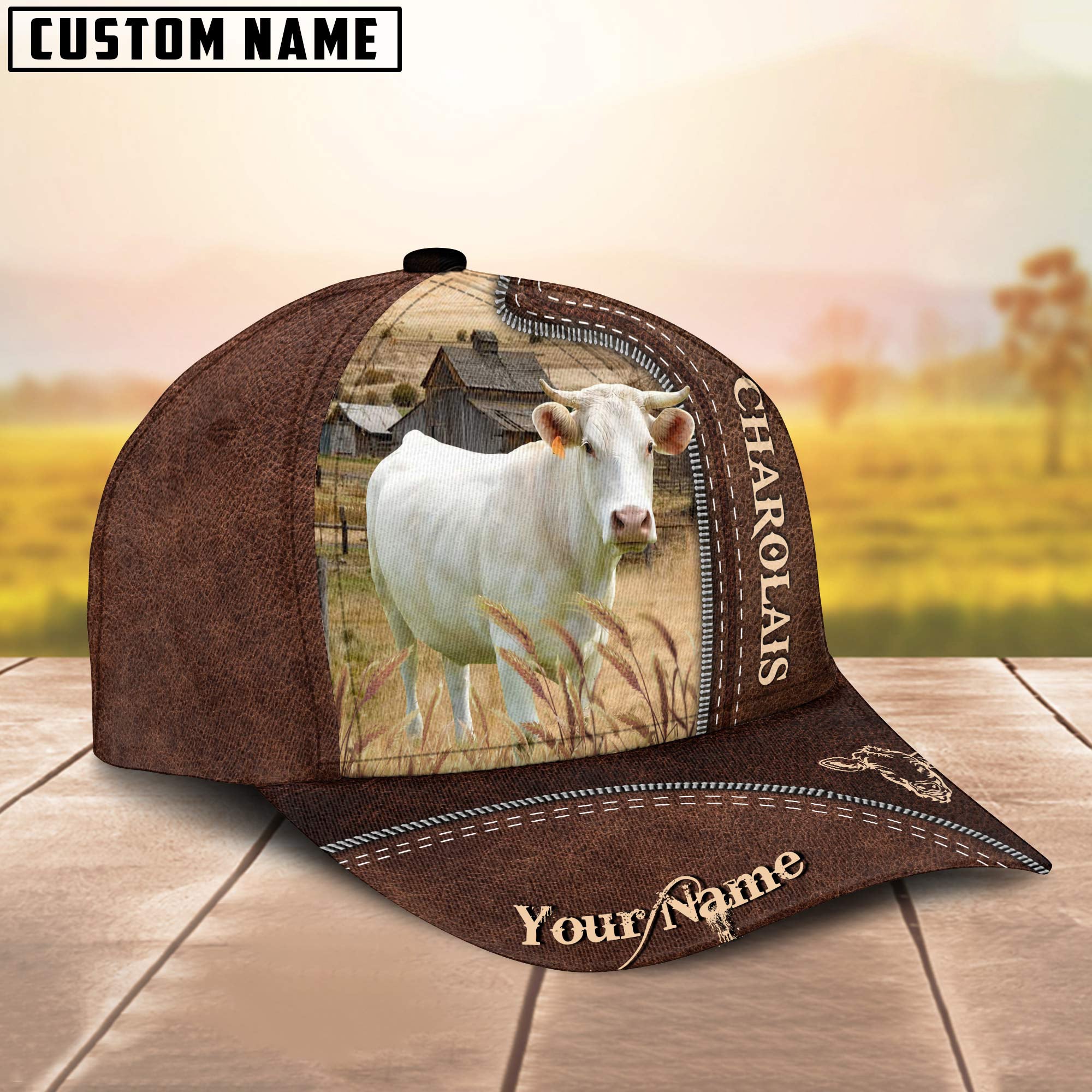 Charolais Customized Name Leather Pattern Cap