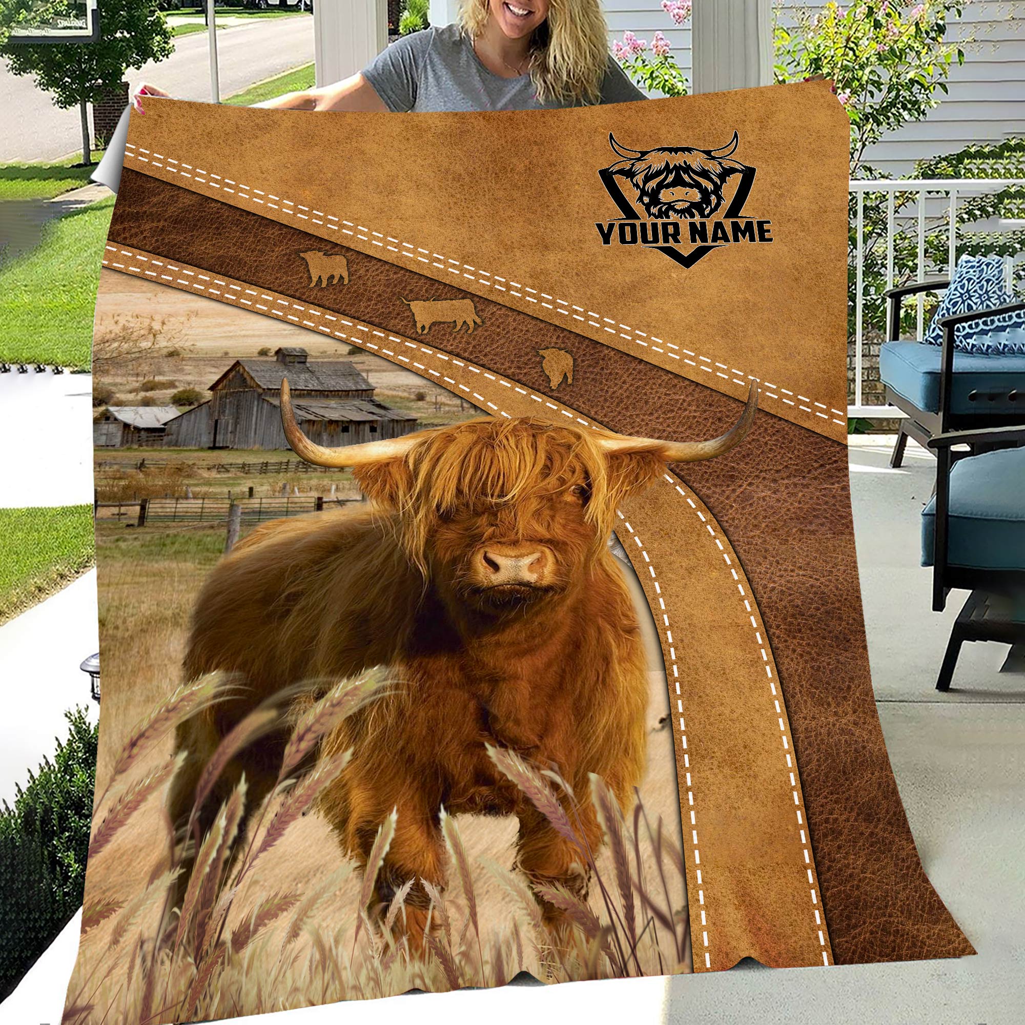 Highland Cattle Custom Name Blanket Collection