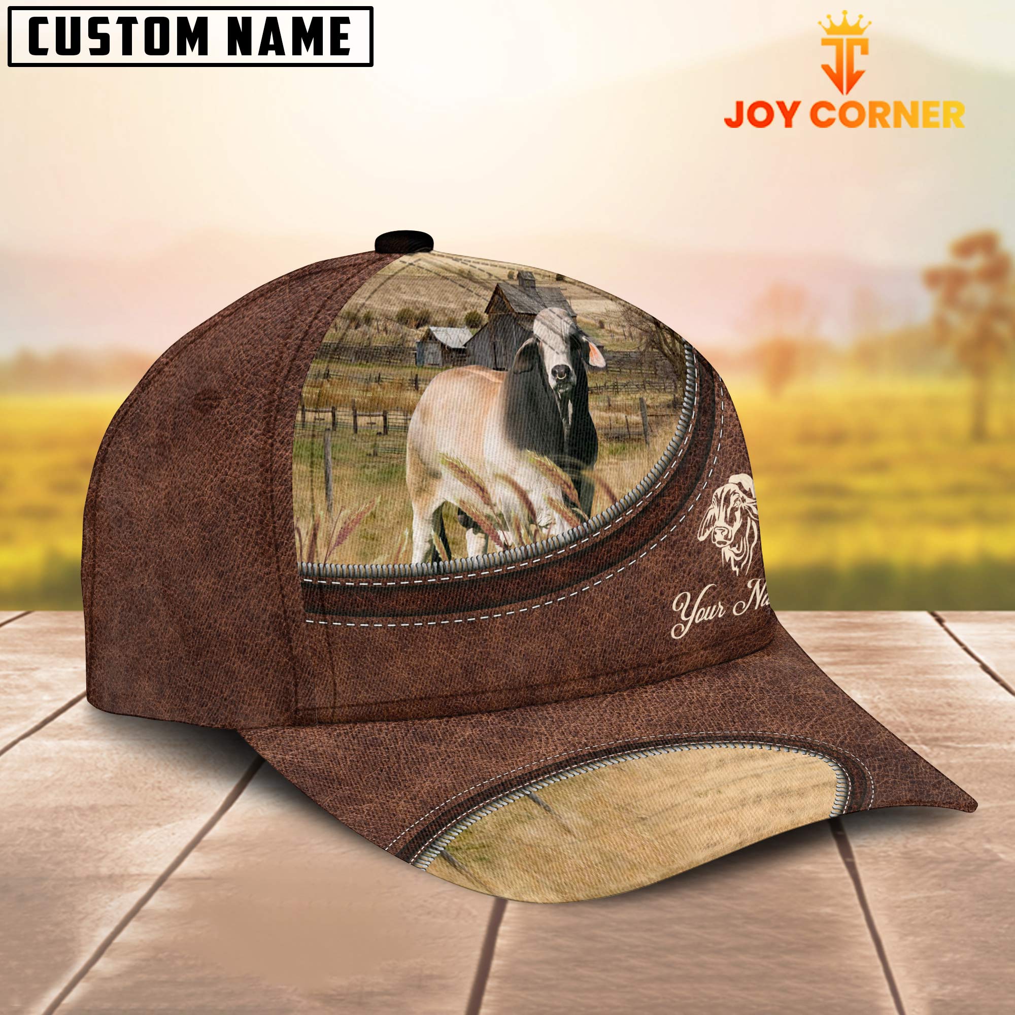 Brahman On The Farm Customized Name Leather Pattern Cap