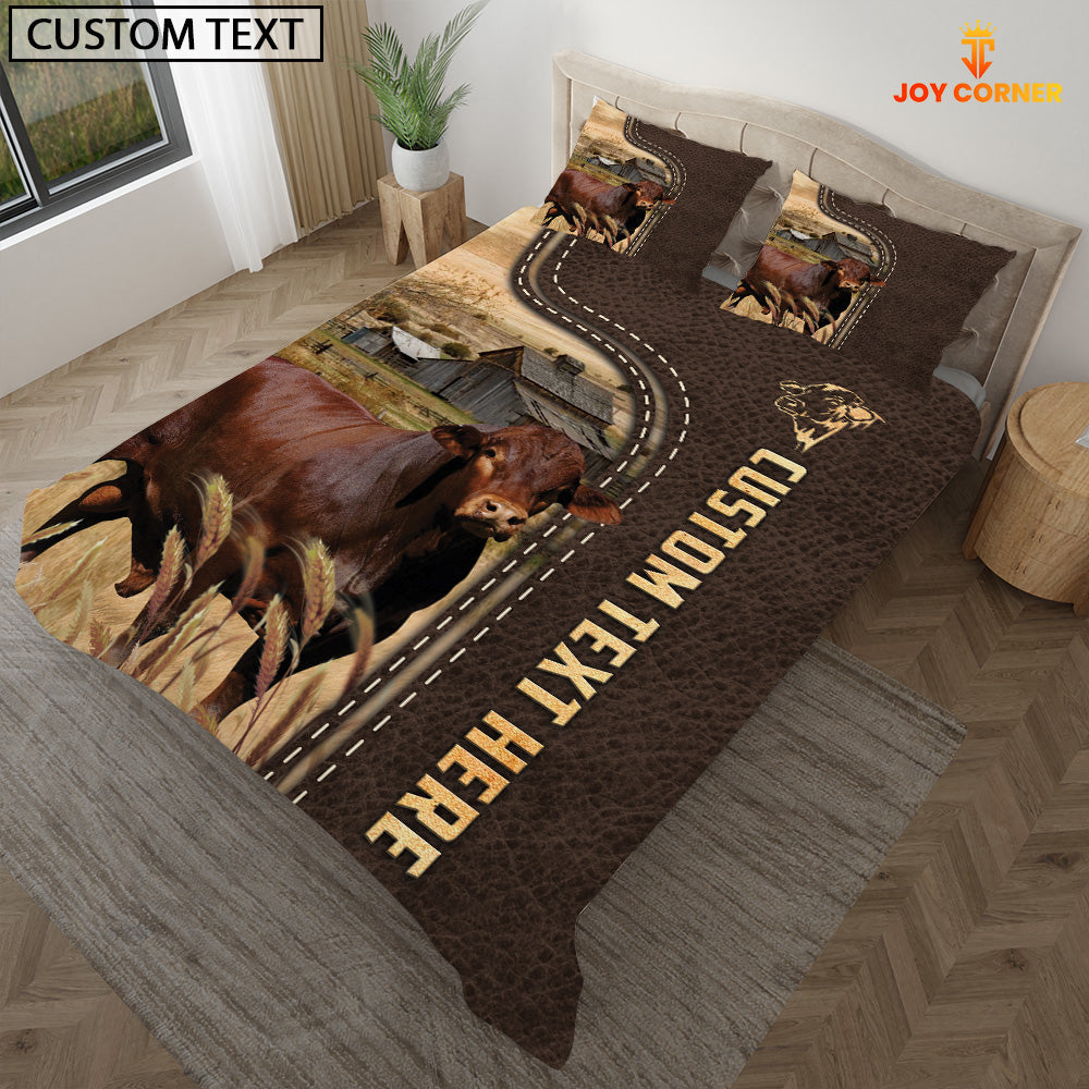 Beefmaster Custom Text Leather Pattern Bedding Set