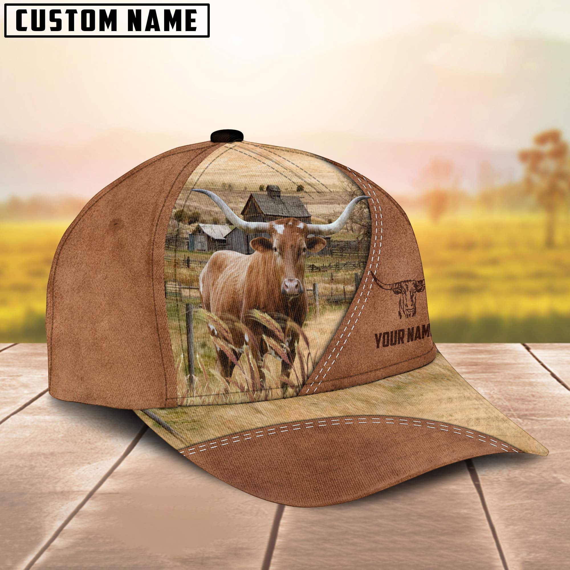 TX Longhorn Customized Name Brown Cap