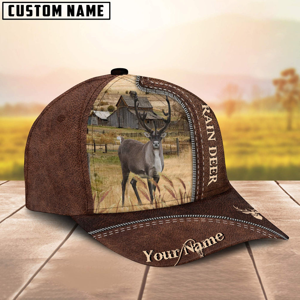 Rain Deer Customized Name Leather Pattern Cap