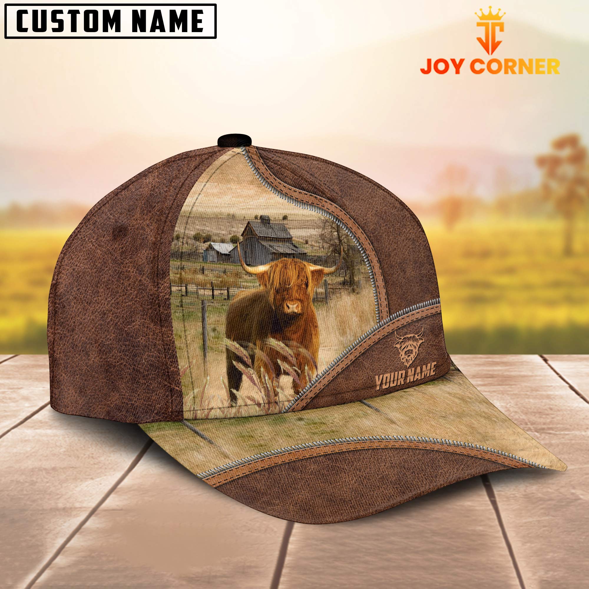 Highland Zipper Leather Pattern Customized Name Cap