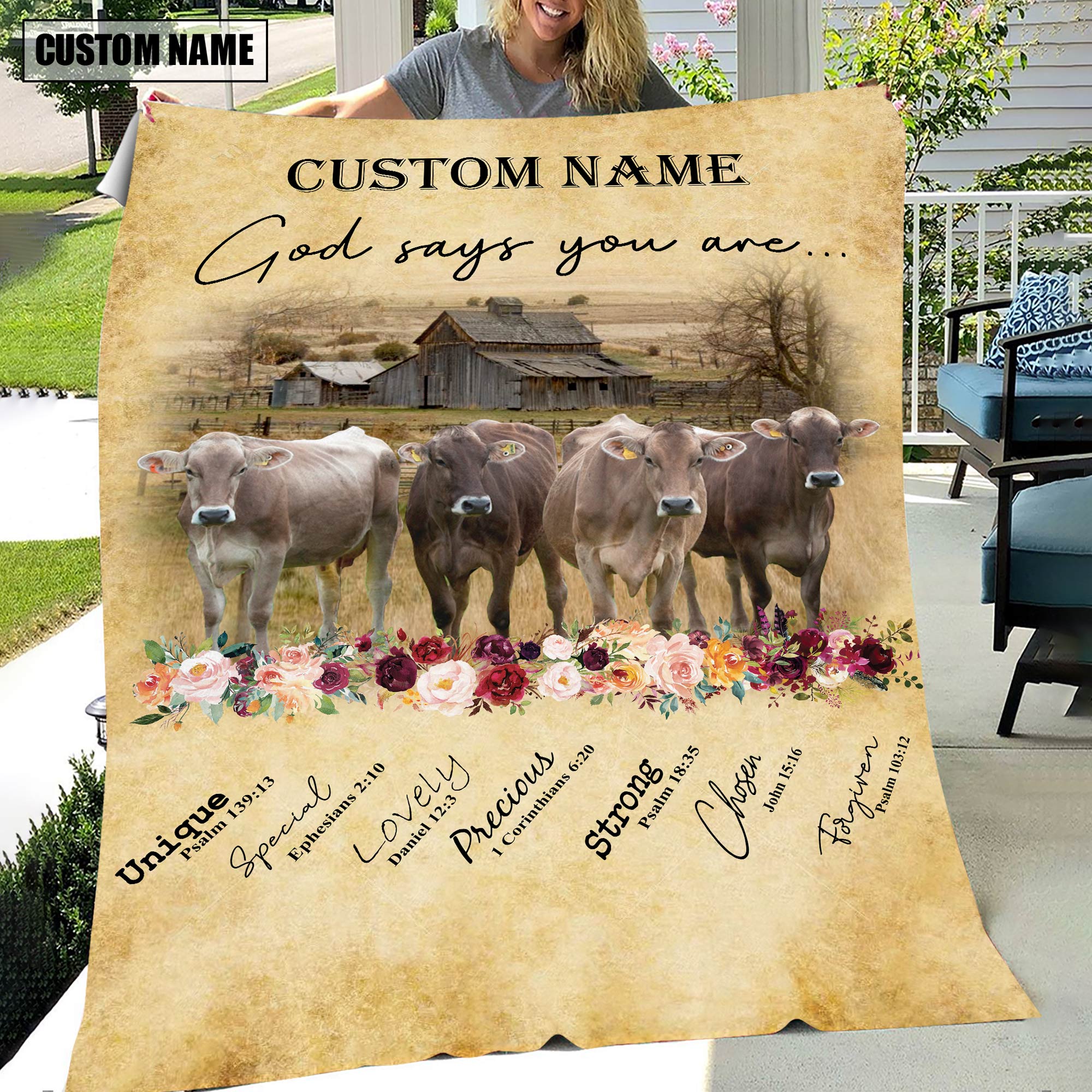 God Says You Are - Personalized Name Brown Swiss Blanket