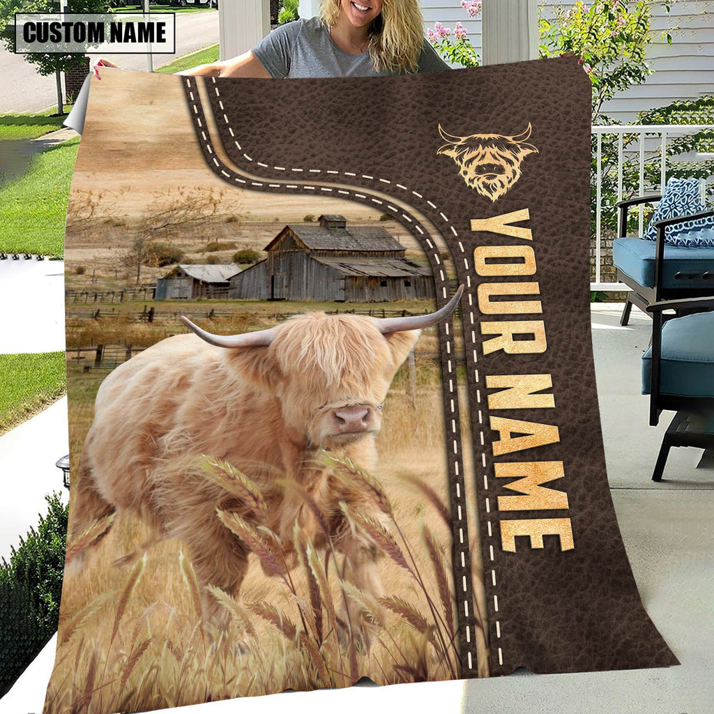 Personalized Name Miniature Highland Leather Pattern Blanket