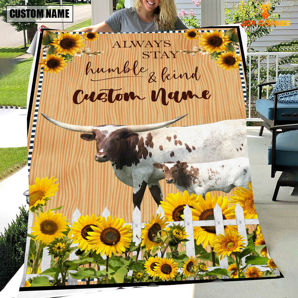 Texas Longhorn Custom Name - Always Stay Humble and Kind Blanket
