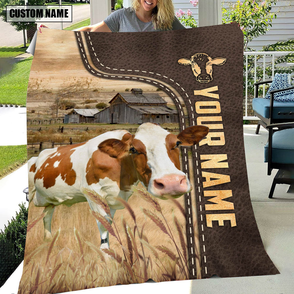 Personalized Name Red Holstein Leather Pattern Blanket