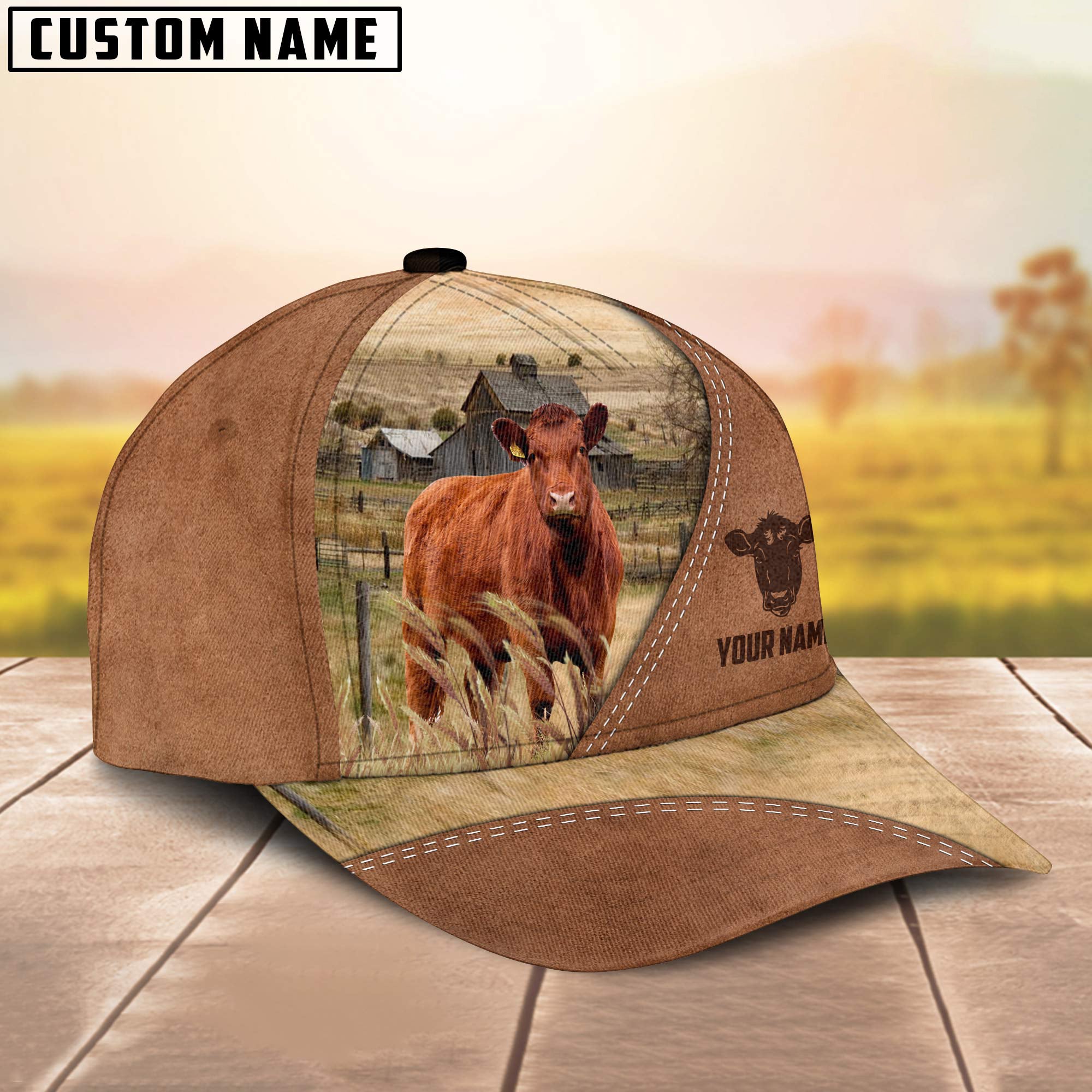 Red Angus Customized Name Brown Cap