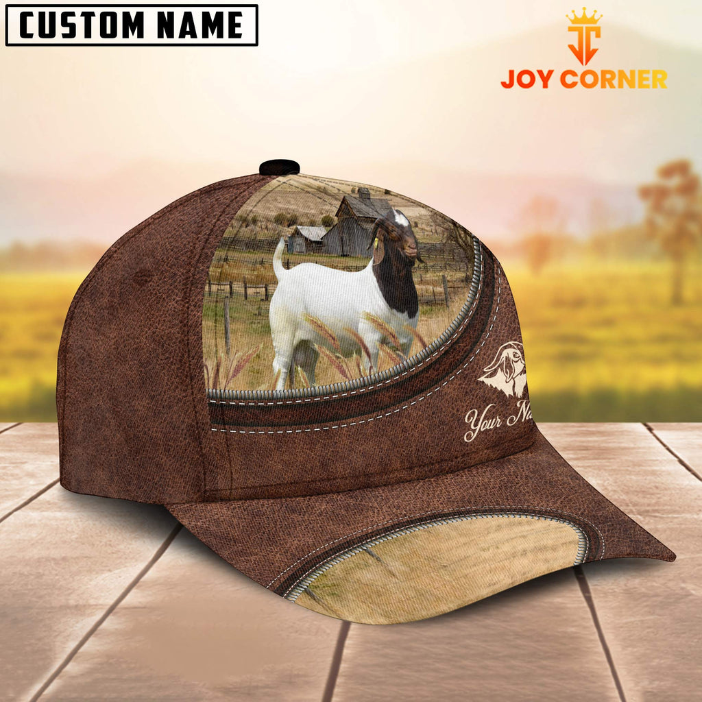 Boer Goat On The Farm Customized Name Leather Pattern Cap
