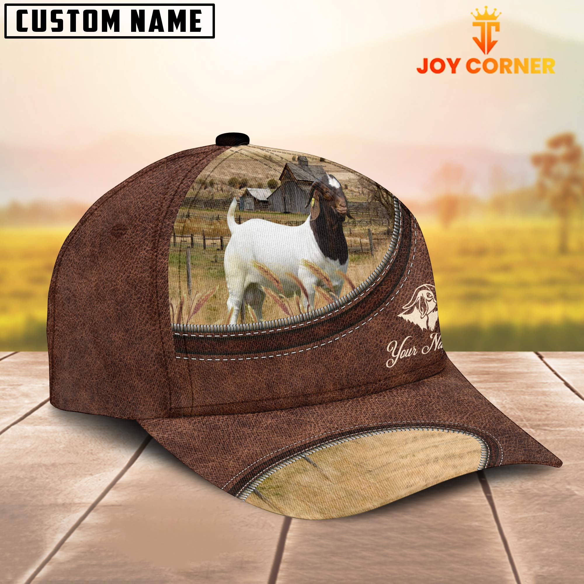 Boer Goat On The Farm Customized Name Leather Pattern Cap