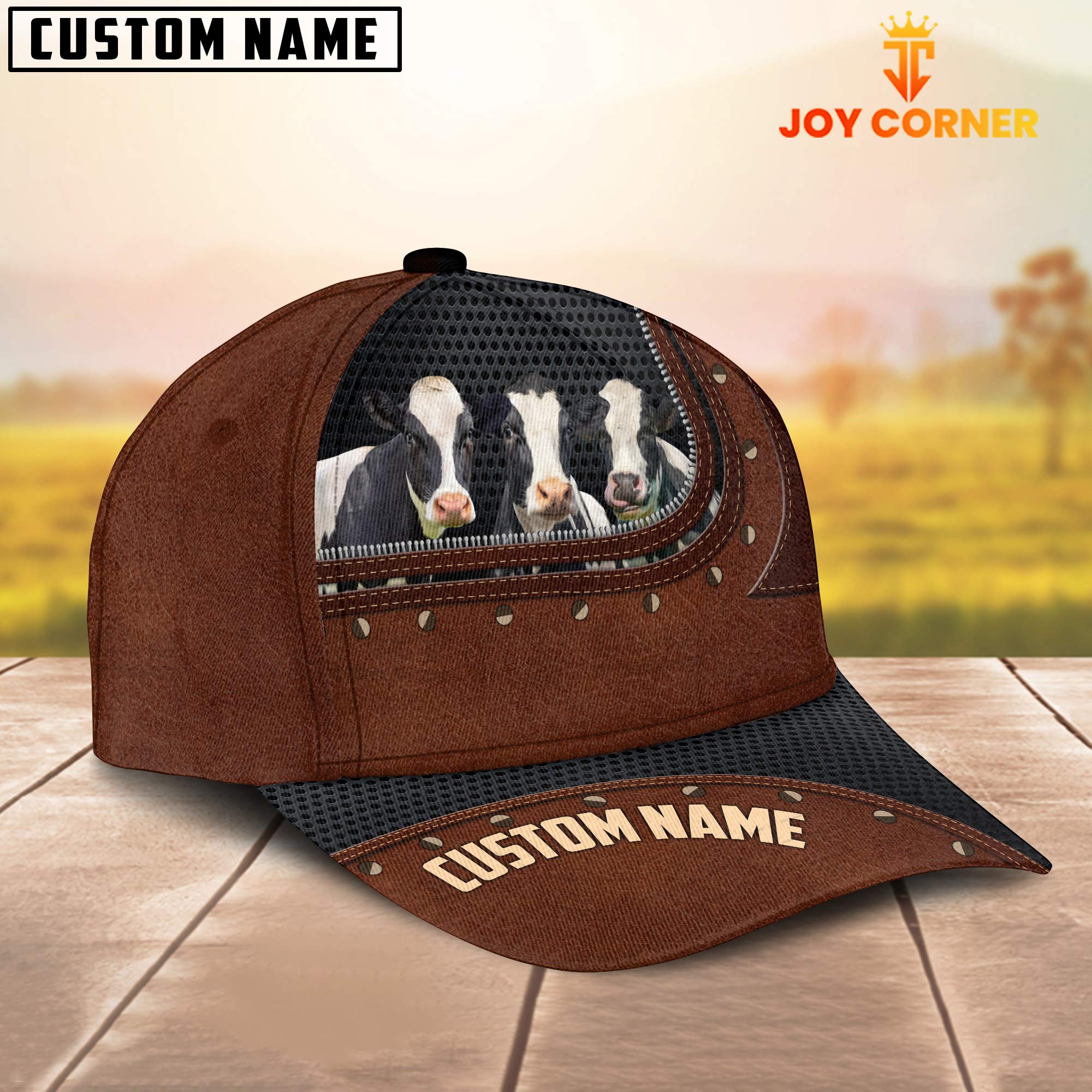 Holstein Happiness Zipper Pattern Customized Name Cap