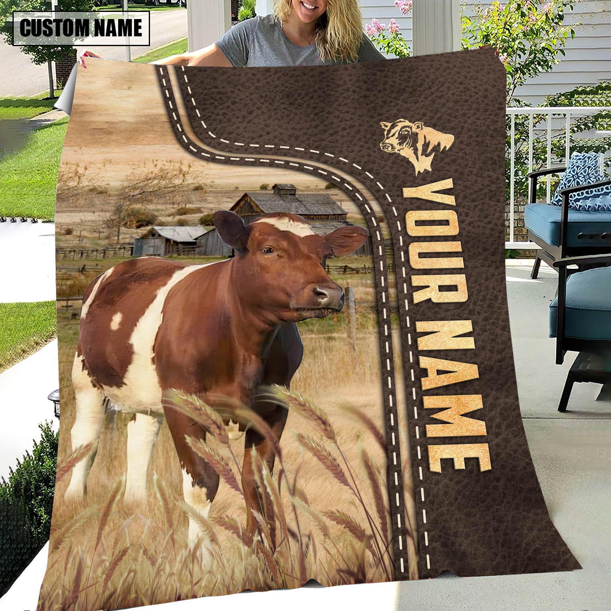 Personalized Name Ayrshires Leather Pattern Blanket