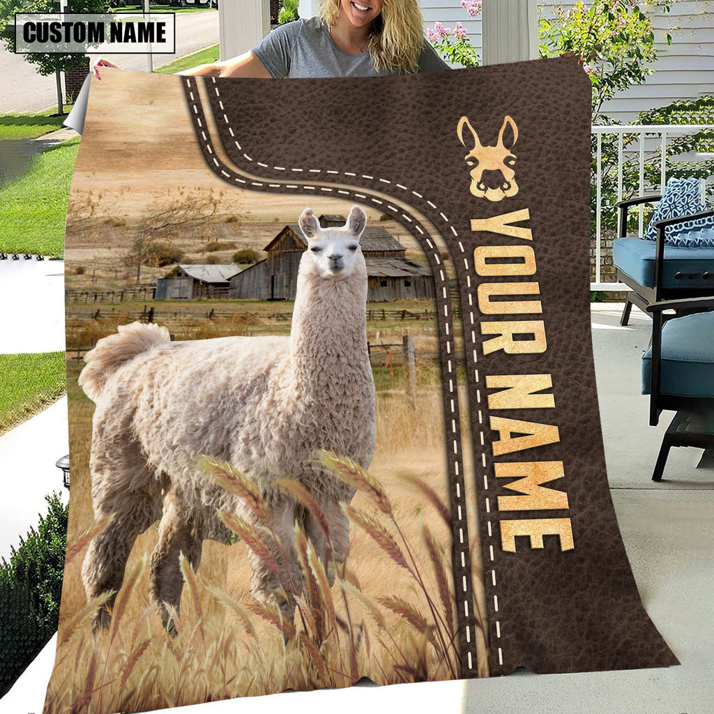 Personalized Name Llama Leather Pattern Blanket