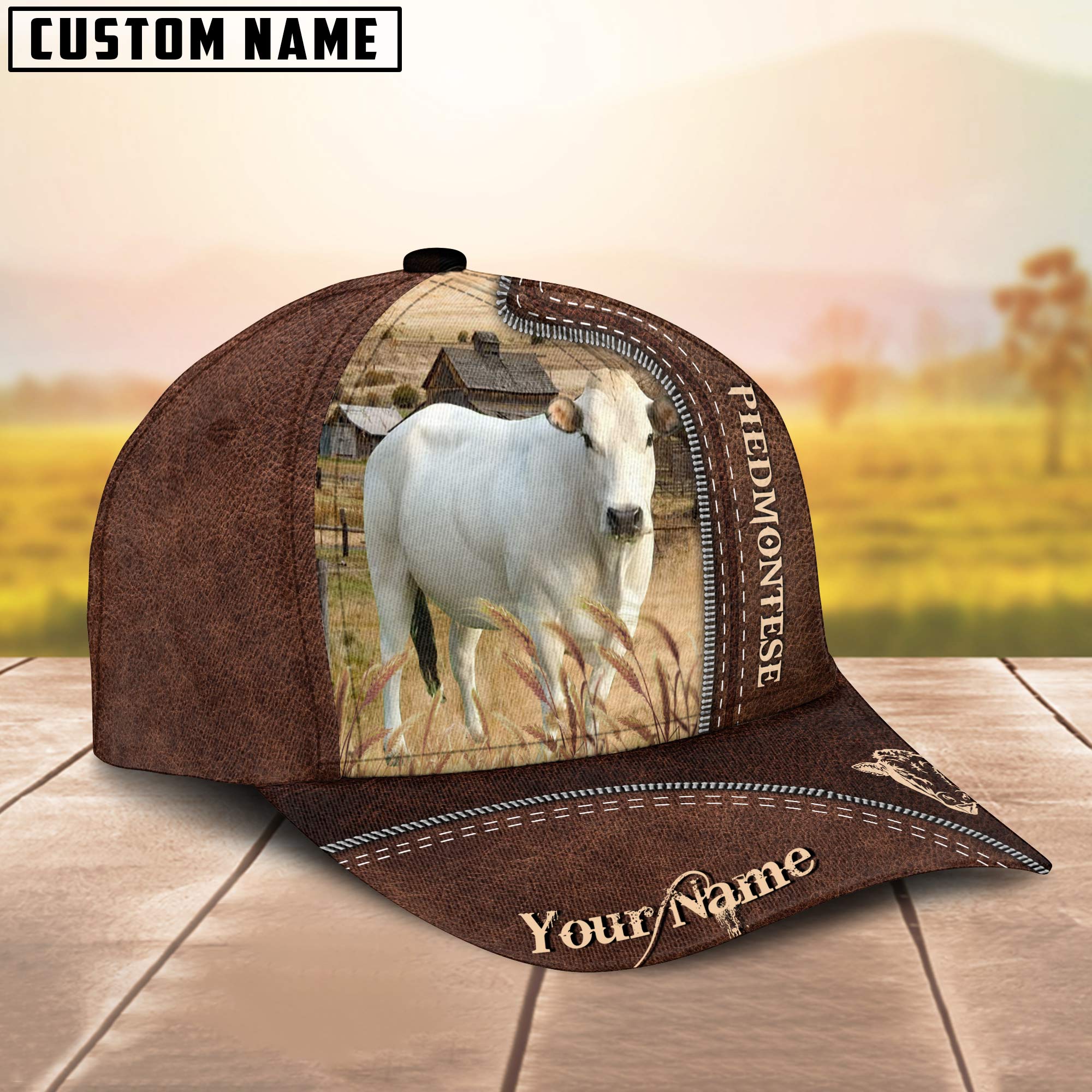 Piedmontese Customized Name Leather Pattern Cap