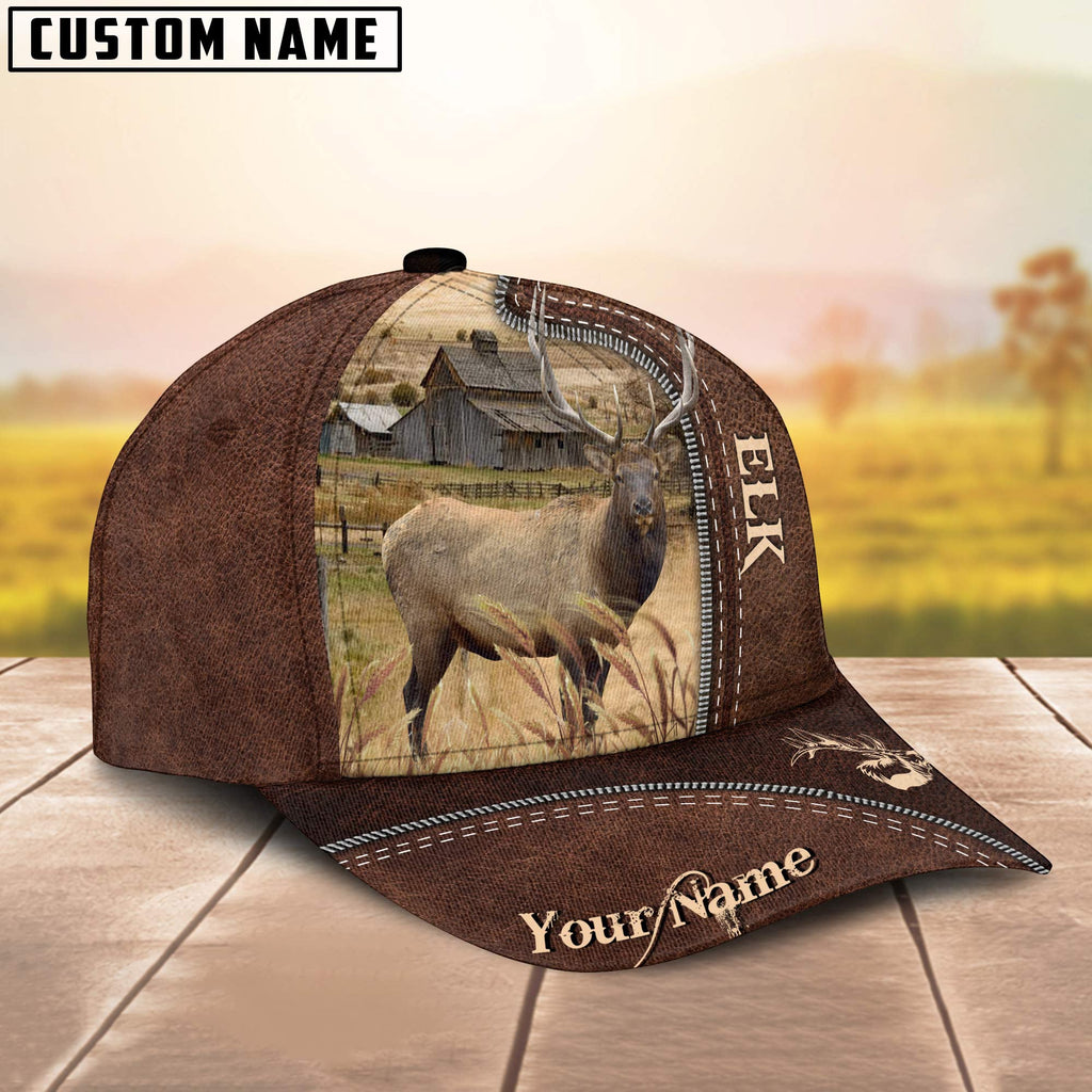 Elk Customized Name Leather Pattern Cap