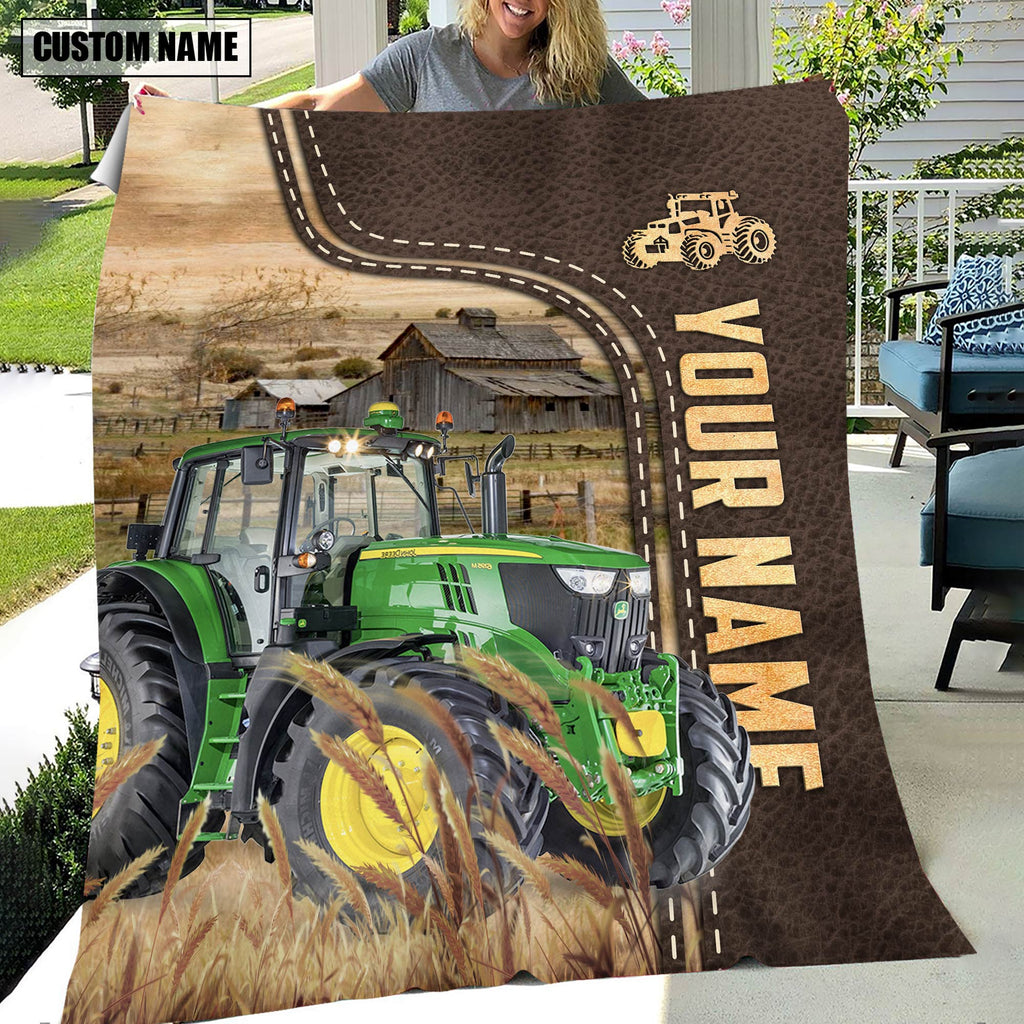 Personalized Name Farm Tractors Leather Pattern Blanket