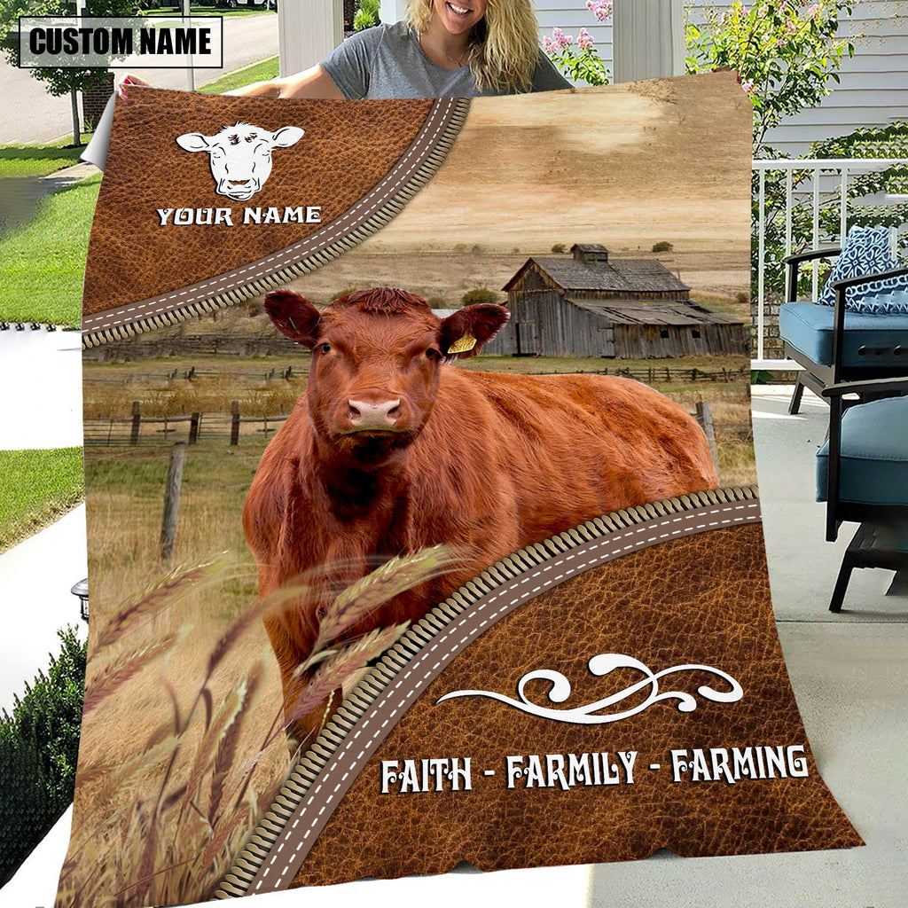 Personalized Name Red Angus Faith Family Farming Blanket
