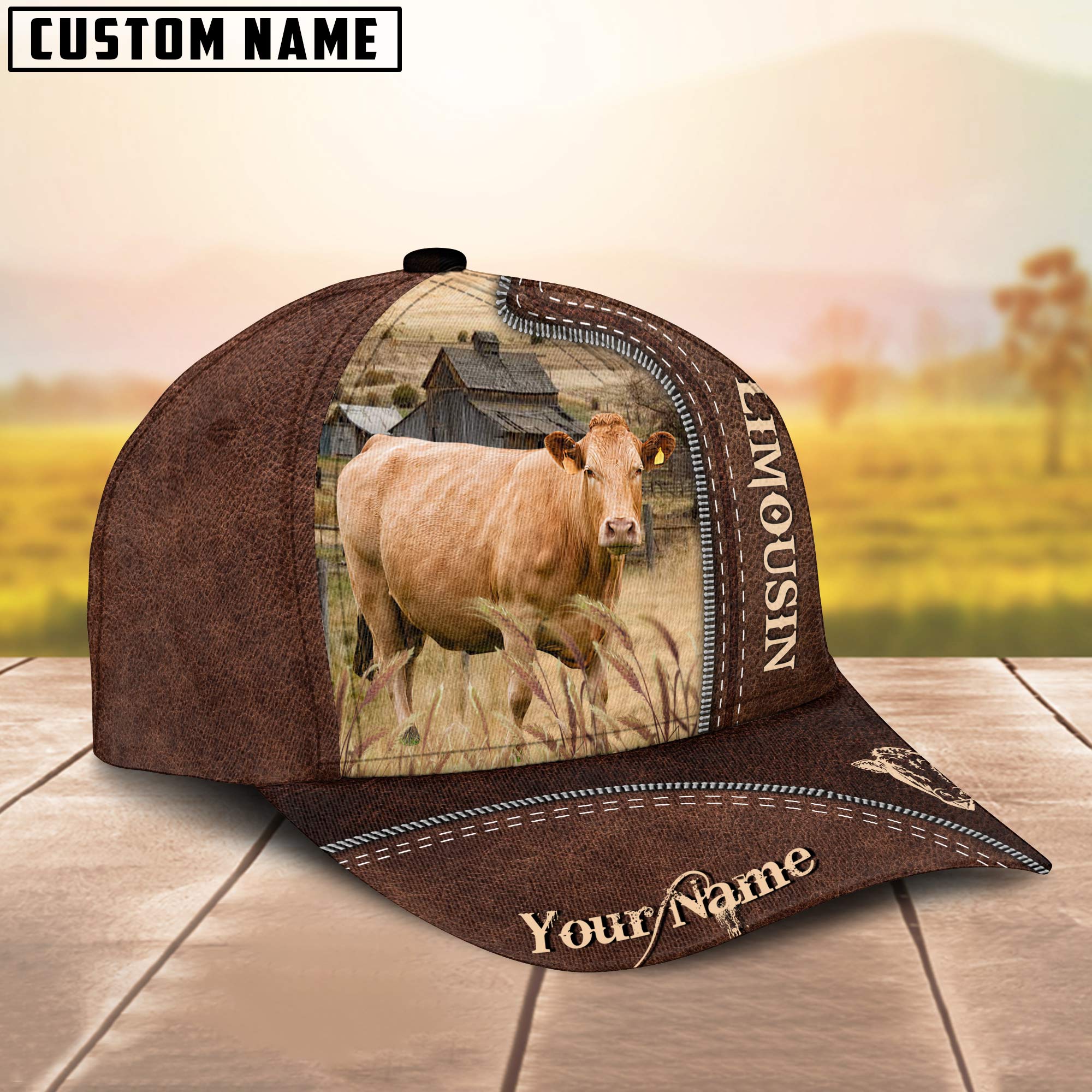 Limousin Customized Name Leather Pattern Cap