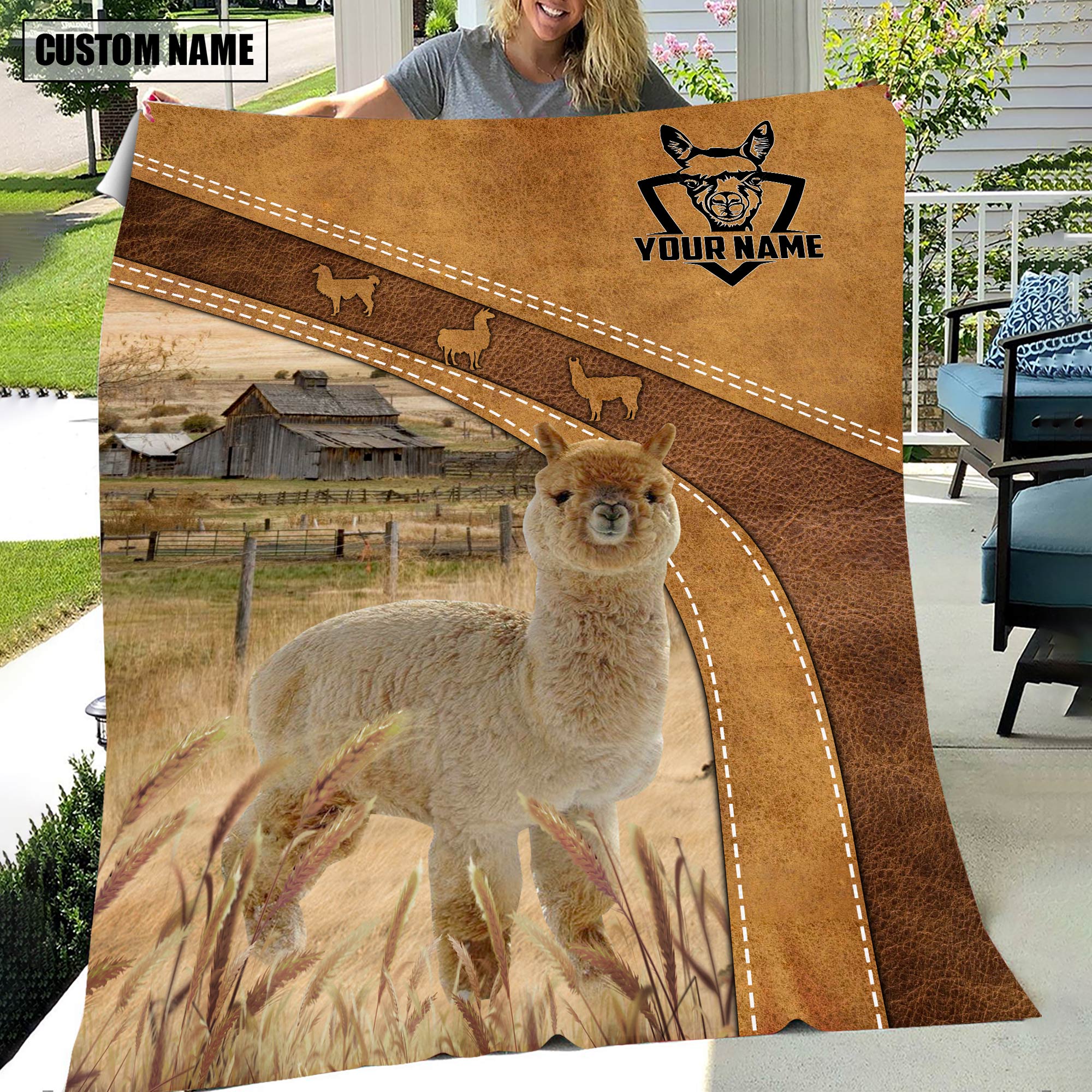 Personalized Name Alpaca Brownie Background Blanket